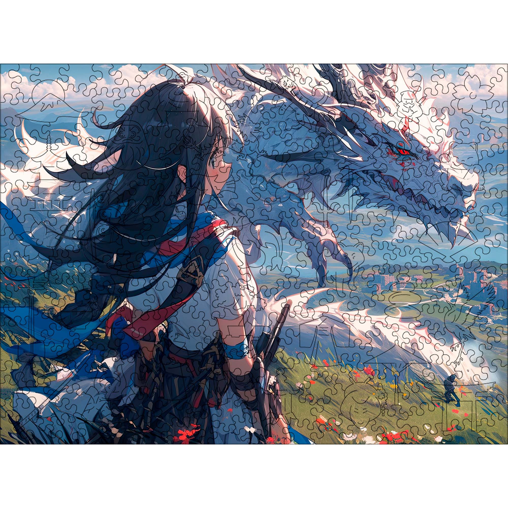 Wooden Jigsaw Puzzle Anime Fantasy with Flowers