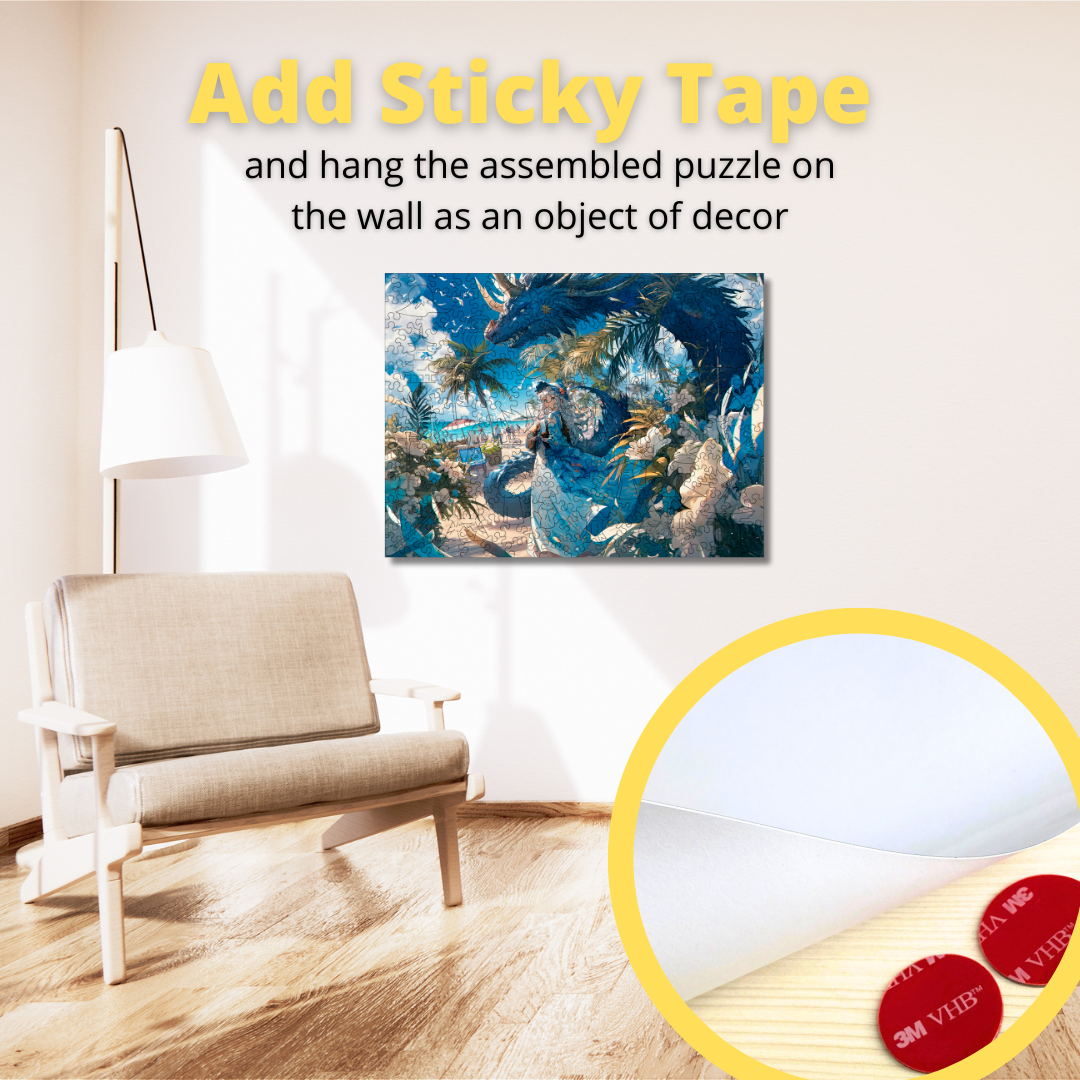 Wooden Jigsaw Puzzle Anime Blue Dragon and Girl