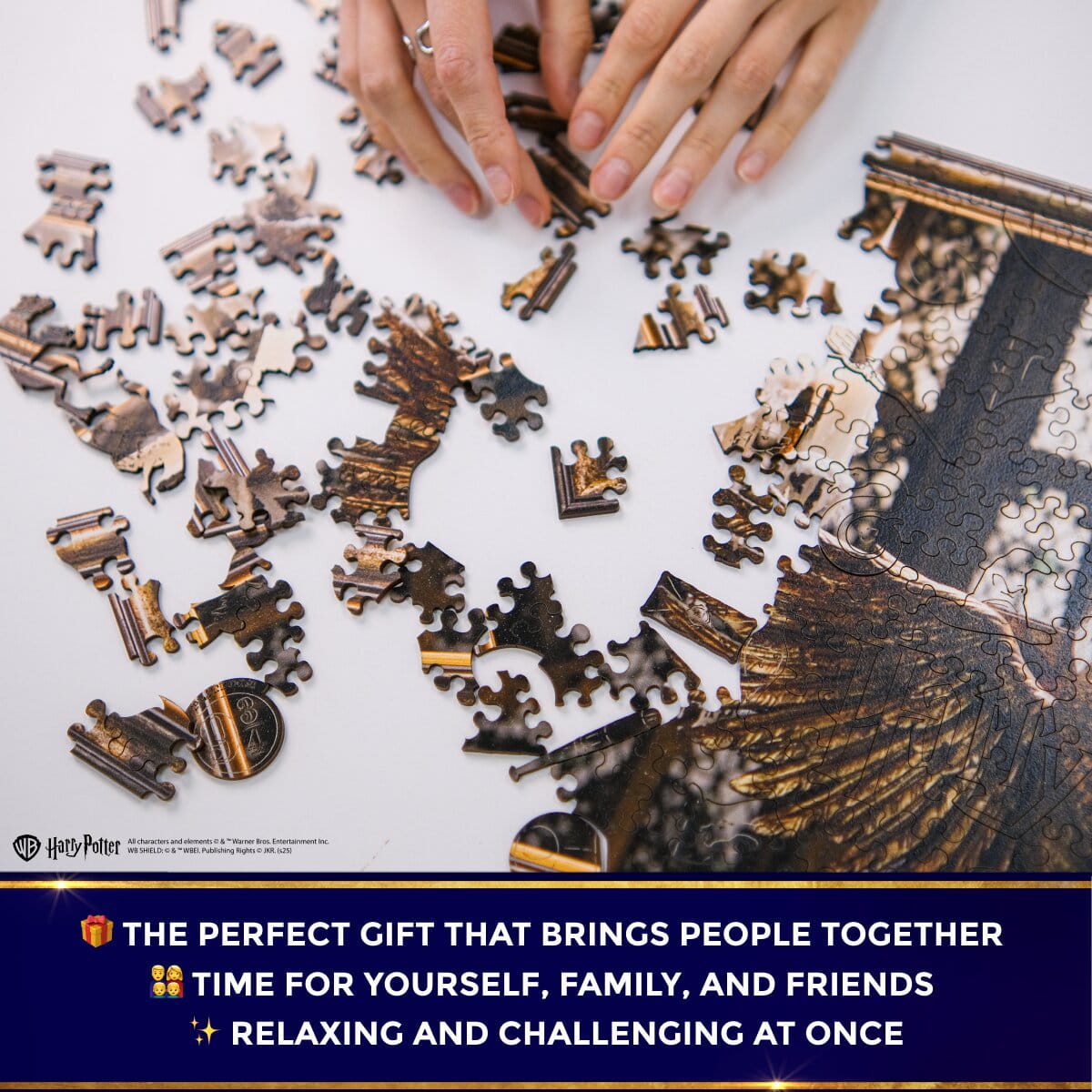 Jigsaw puzzle with pieces scattered, featuring a character from 'Harry Potter'.