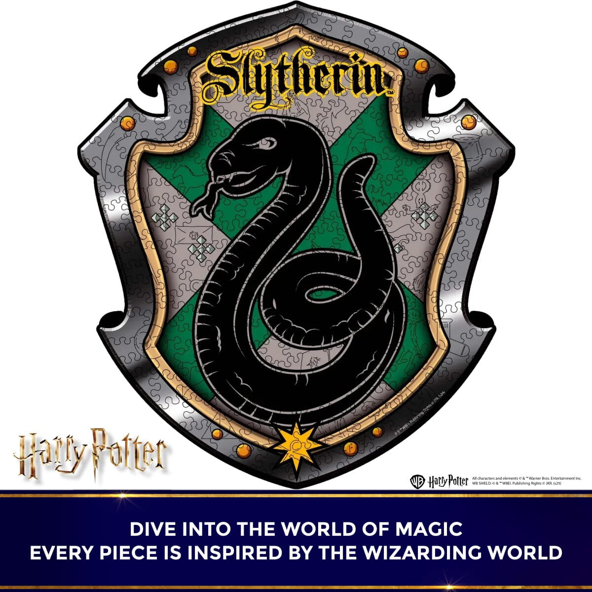 Slytherin house emblem from Harry Potter with snake design on a shield