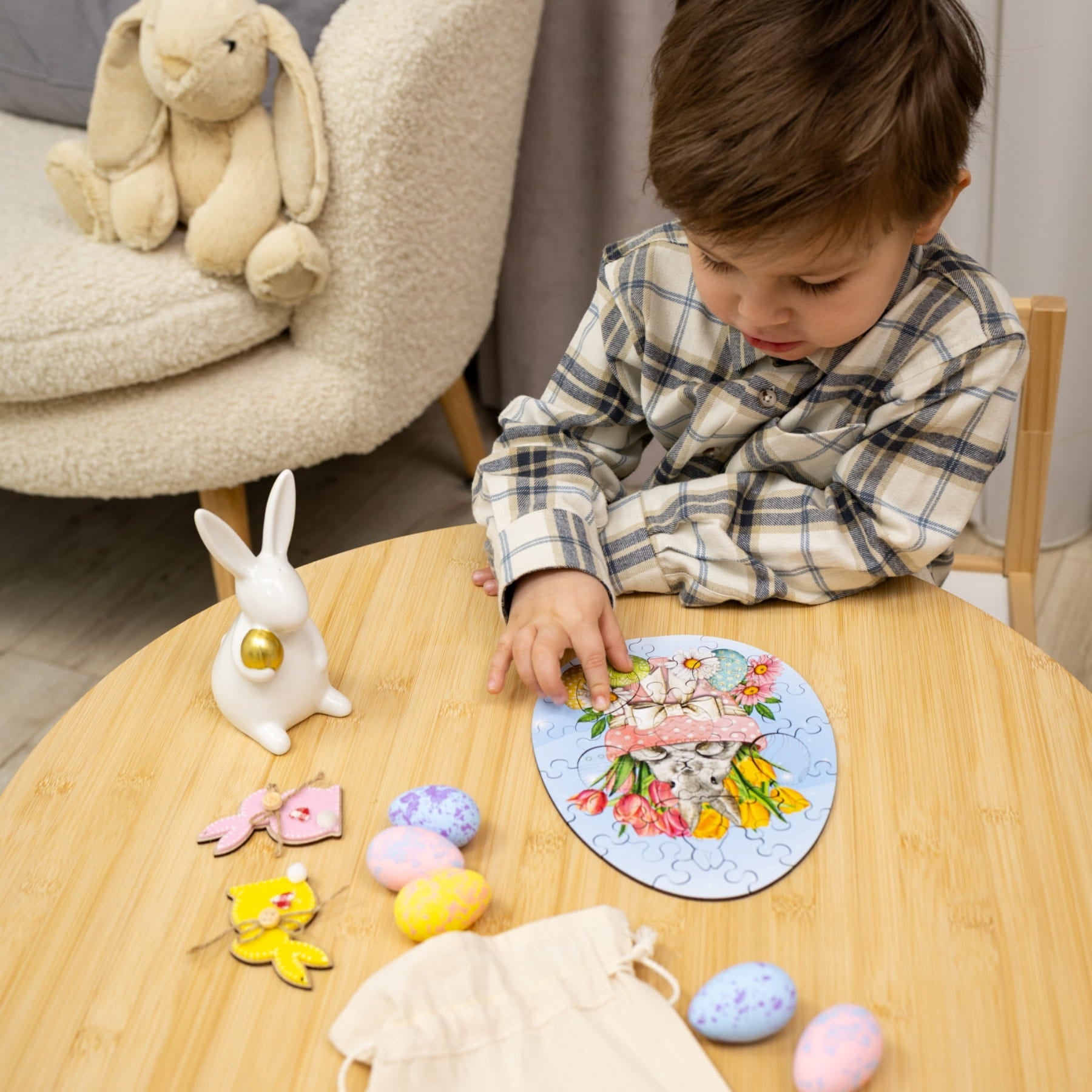 Easter Jigsaw Puzzles for Kids - Easter Bunny with Tulips - Woods Story
