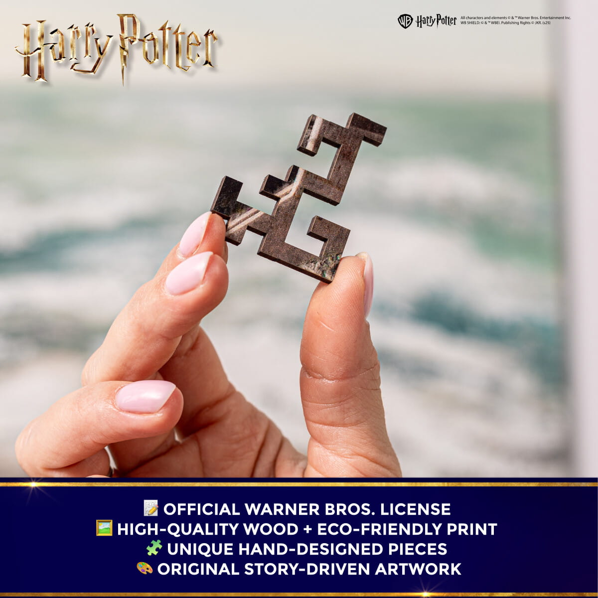 Hand holding a small key-shaped object with 'Harry Potter' branding.