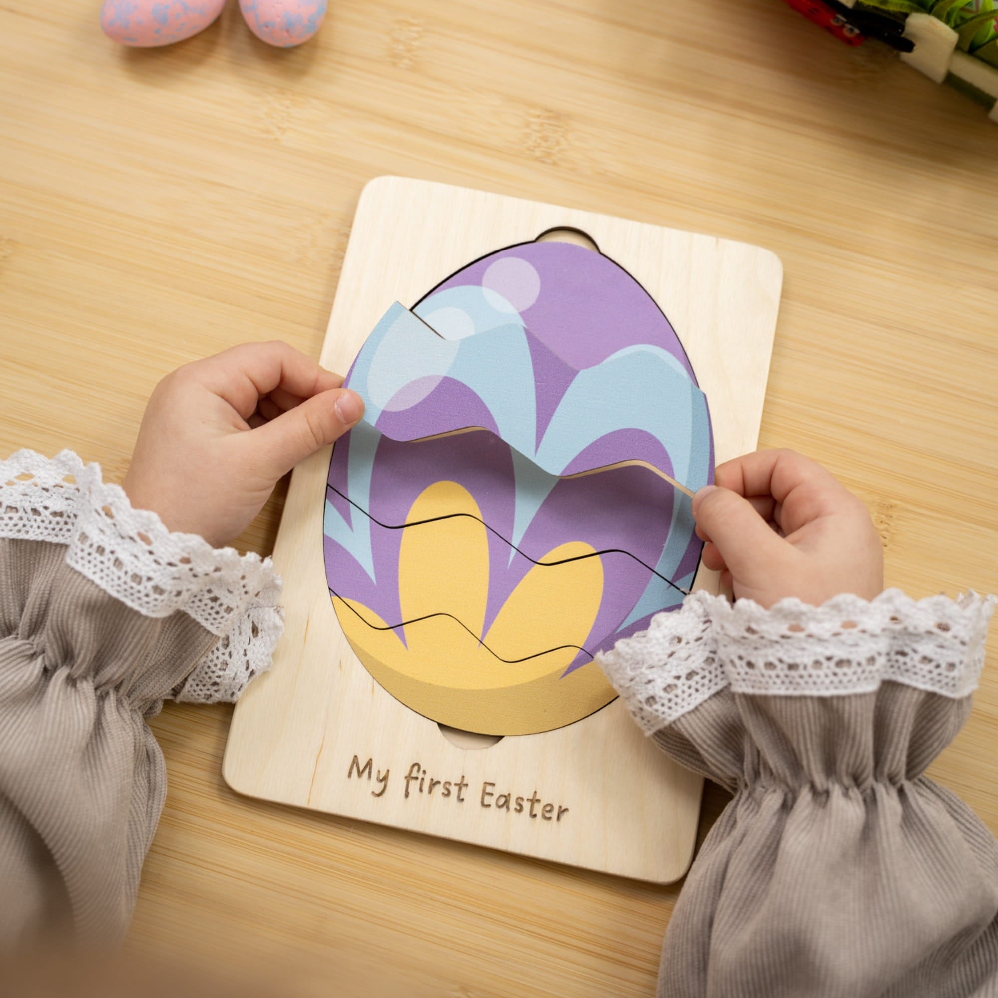 Montessori Wooden Easter Egg Puzzle - Abstract Spring - Woods Story