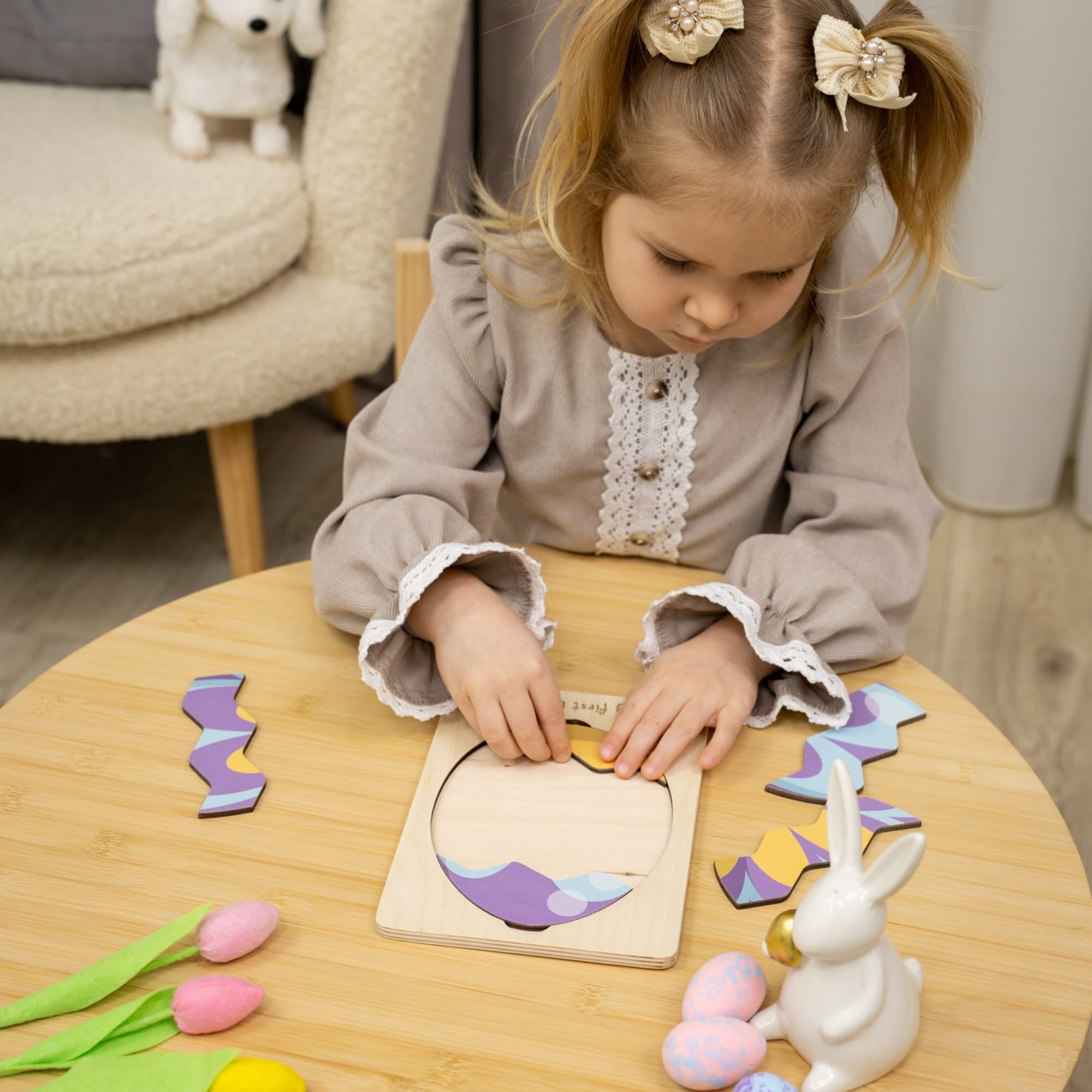 Montessori Wooden Easter Egg Puzzle - Abstract Spring - Woods Story