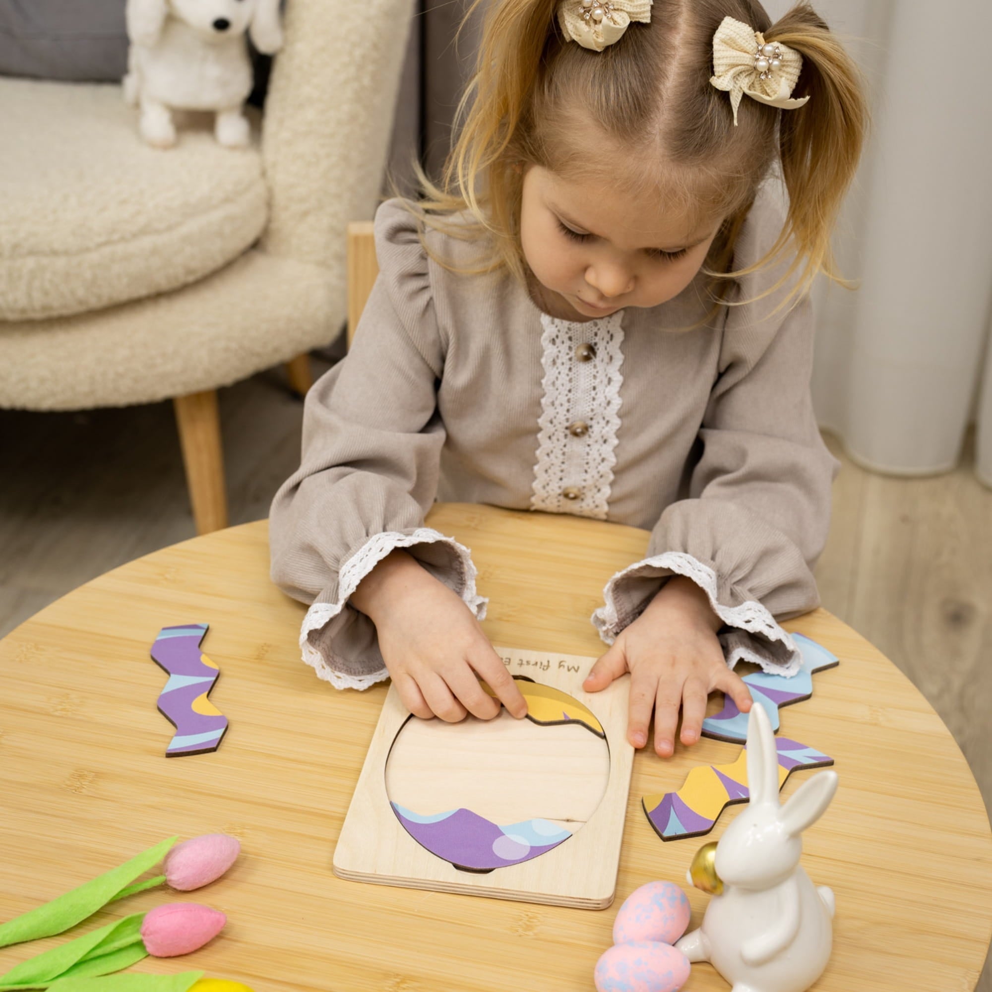 Montessori Wooden Easter Egg Puzzle - Abstract Spring - Woods Story