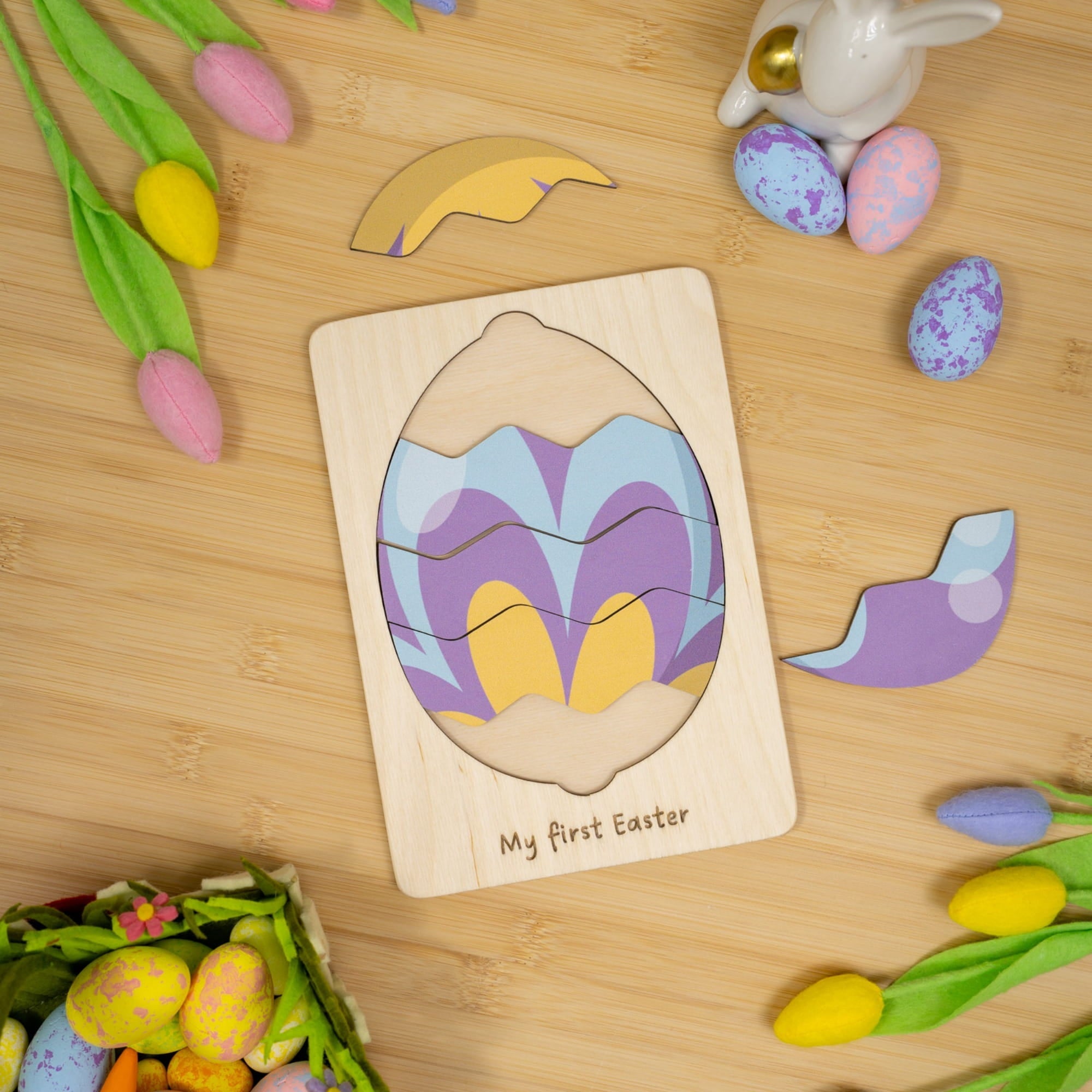 Montessori Wooden Easter Egg Puzzle - Abstract Spring - Woods Story
