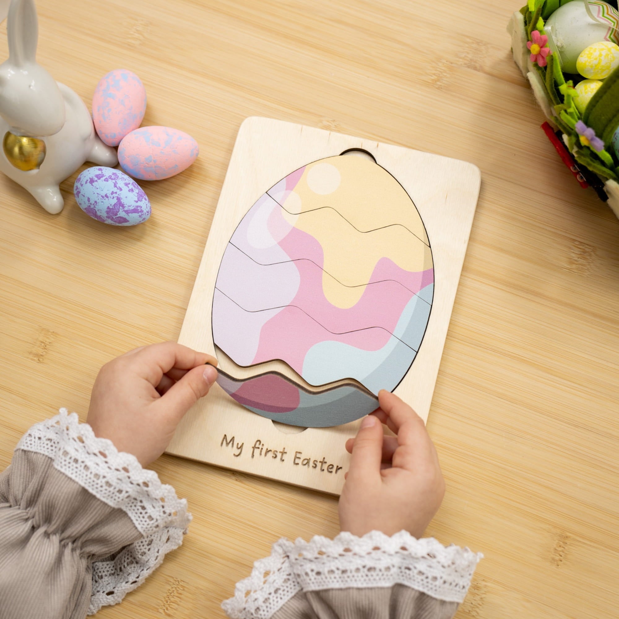 Montessori Wooden Easter Egg Puzzle - Color Splash - Woods Story