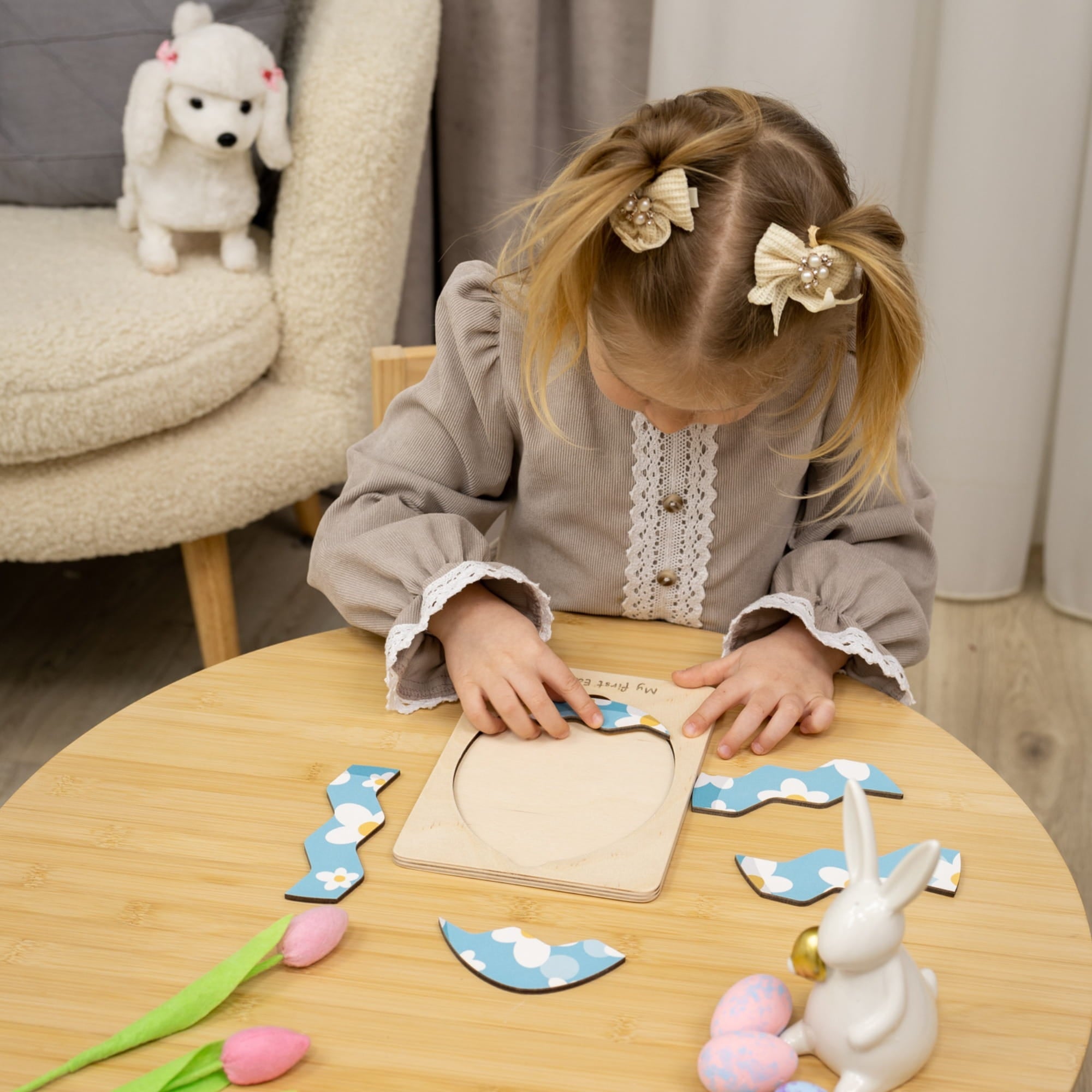 Montessori Wooden Easter Egg Puzzle - Daisy Easter - Woods Story