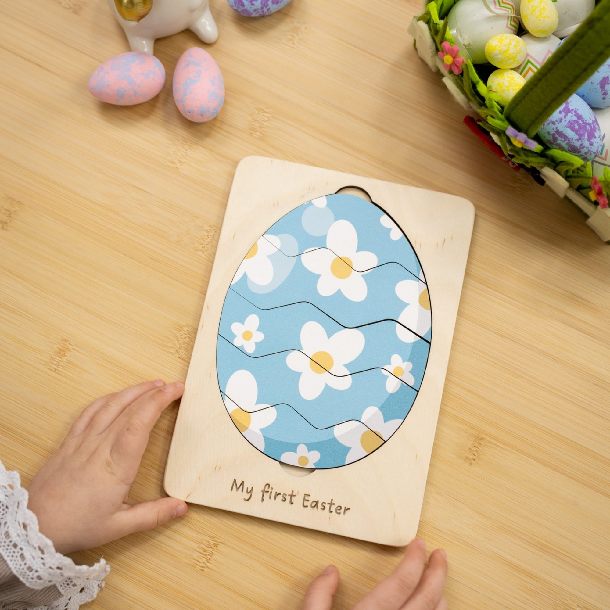 Montessori Wooden Easter Egg Puzzle - Daisy Easter - Woods Story