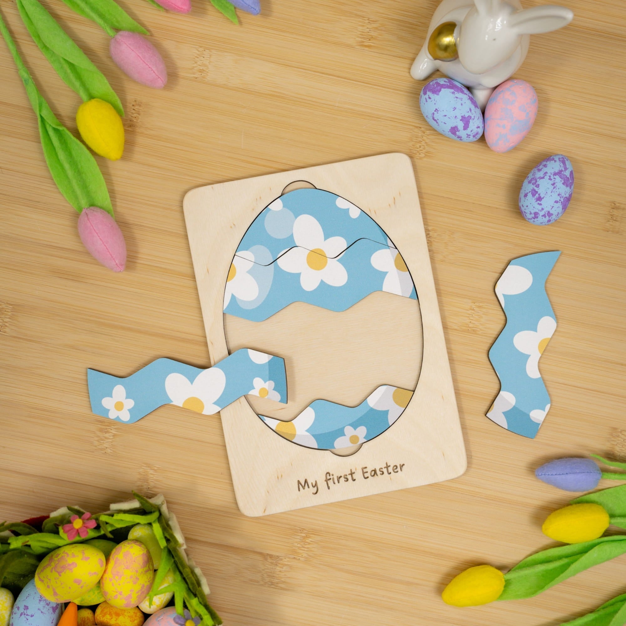 Montessori Wooden Easter Egg Puzzle - Daisy Easter - Woods Story