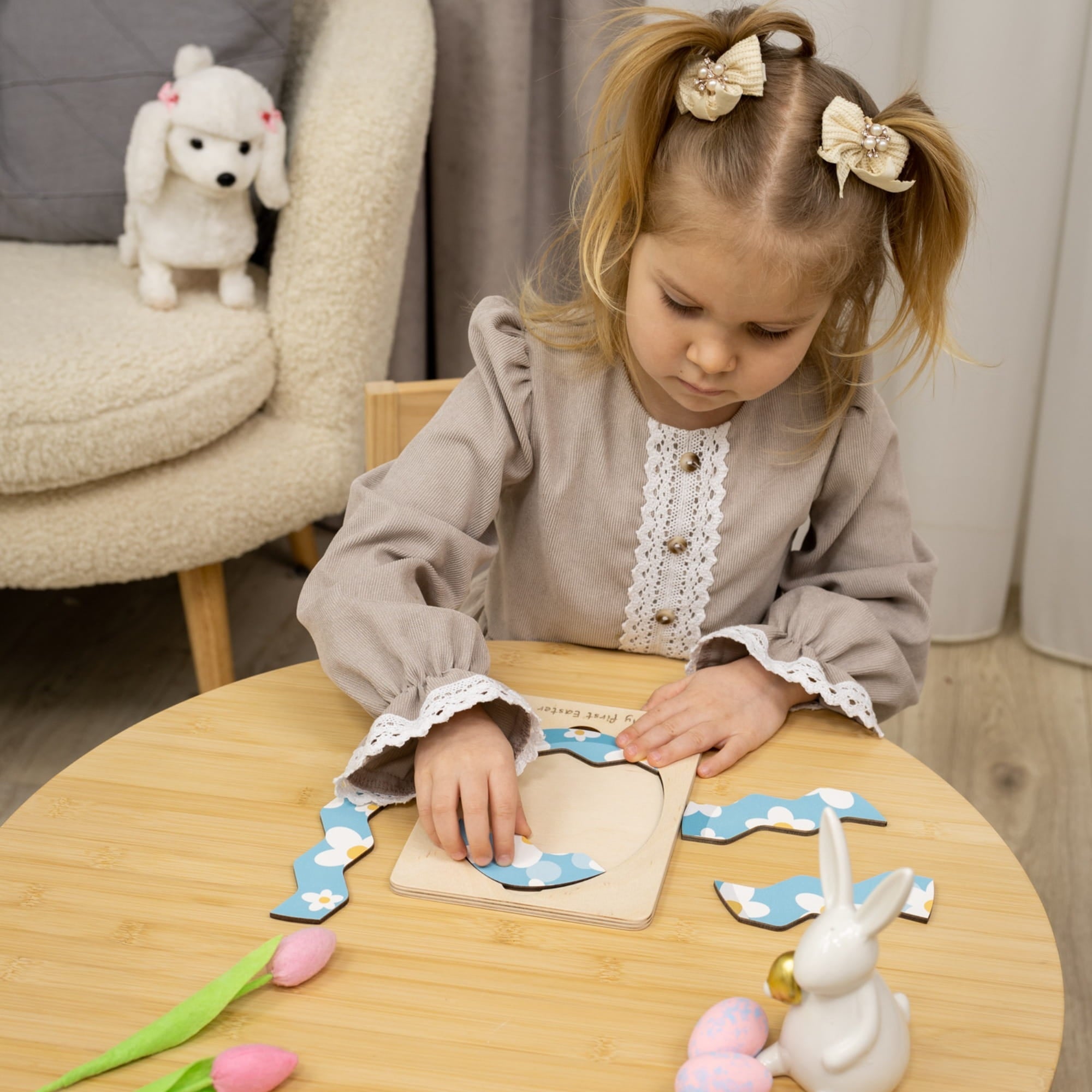 Montessori Wooden Easter Egg Puzzle - Daisy Easter - Woods Story