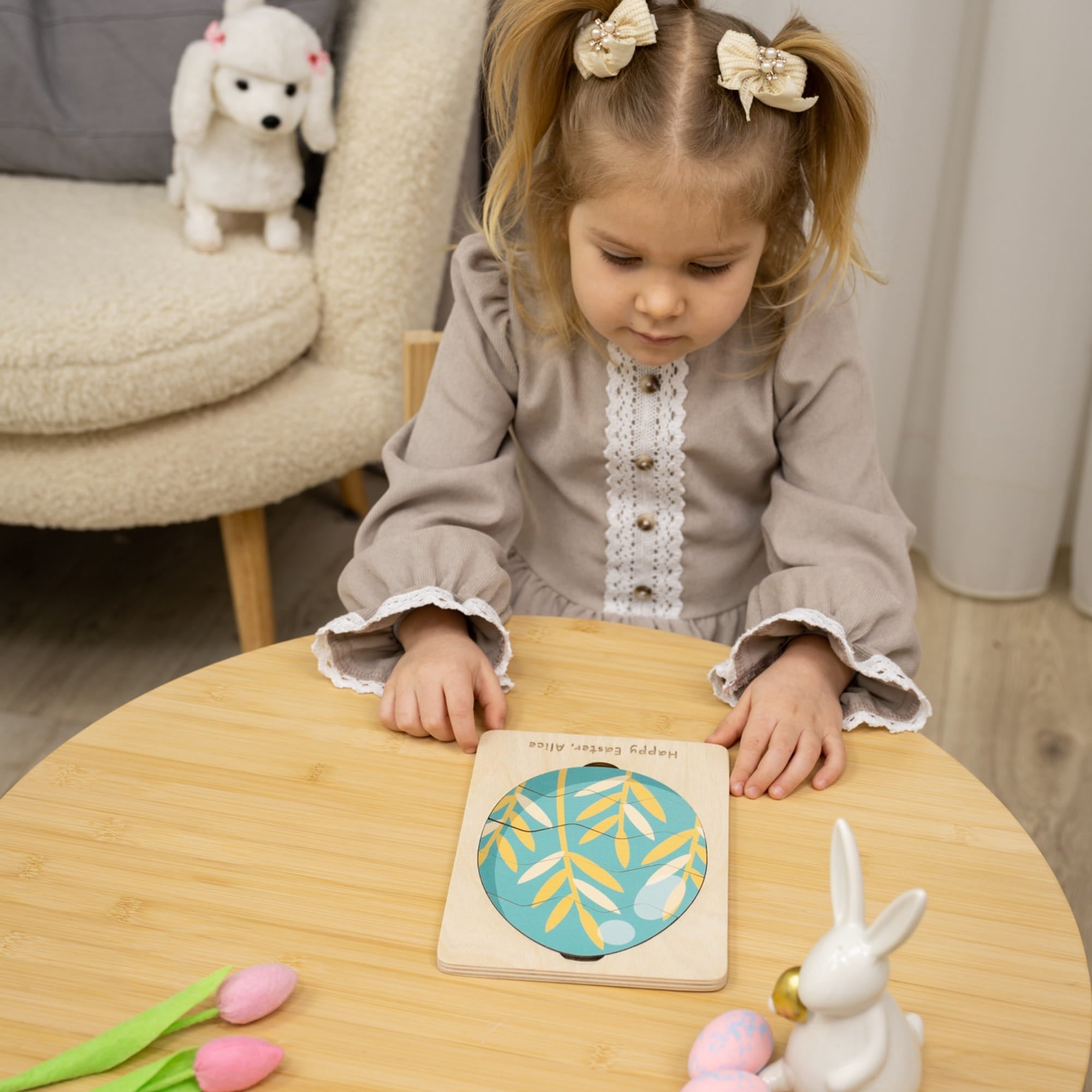 Montessori Wooden Easter Egg Puzzle - Golden Leaves - Woods Story