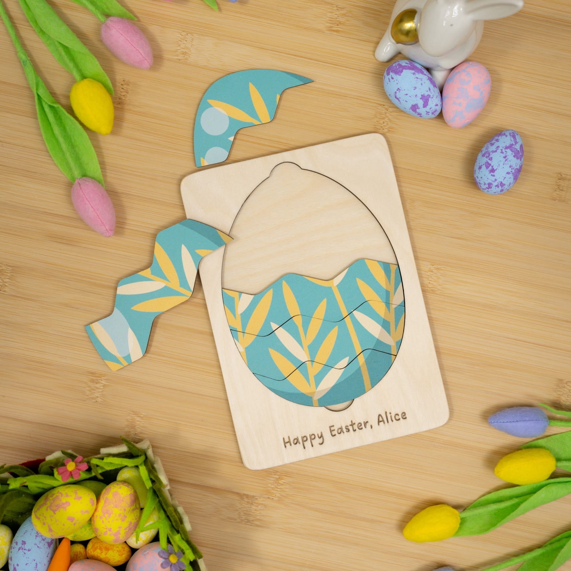 Montessori Wooden Easter Egg Puzzle - Golden Leaves - Woods Story