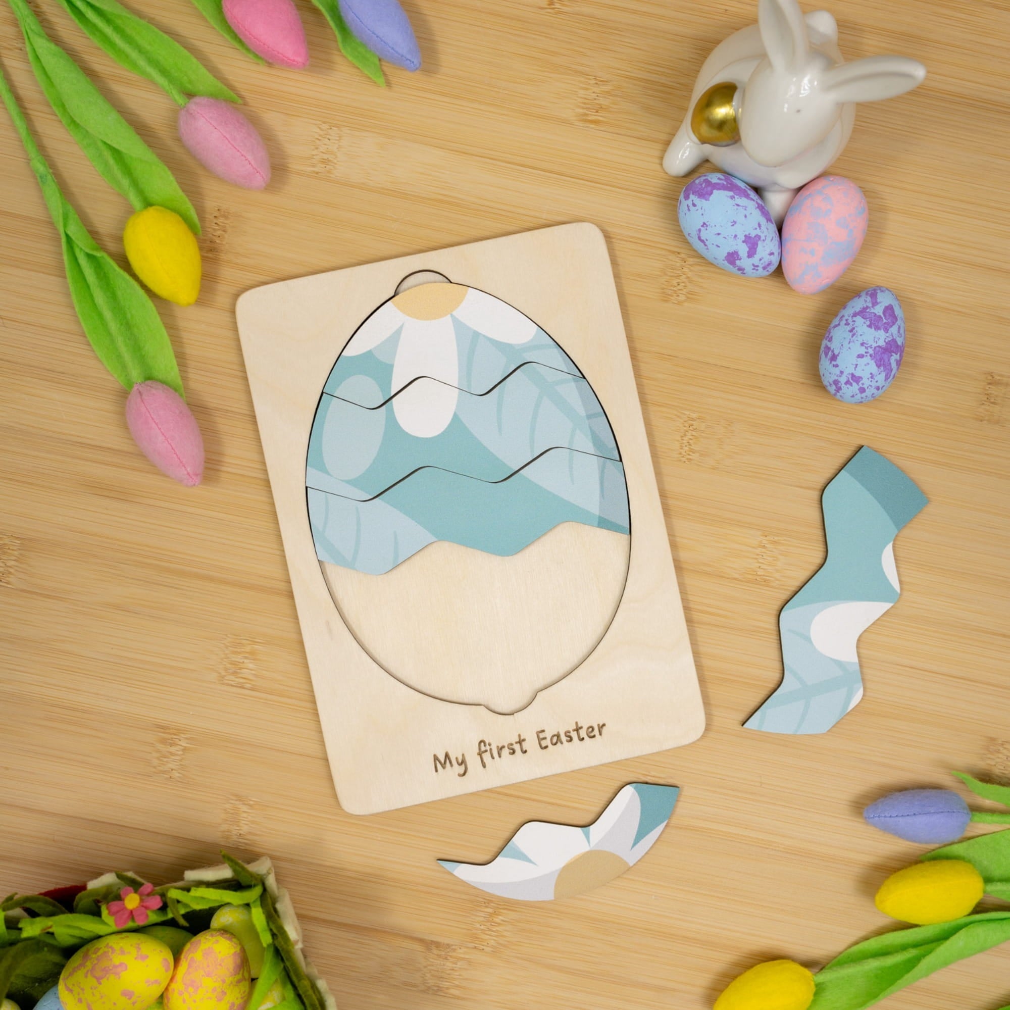 Montessori Wooden Easter Egg Puzzle - Pastel Spring - Woods Story