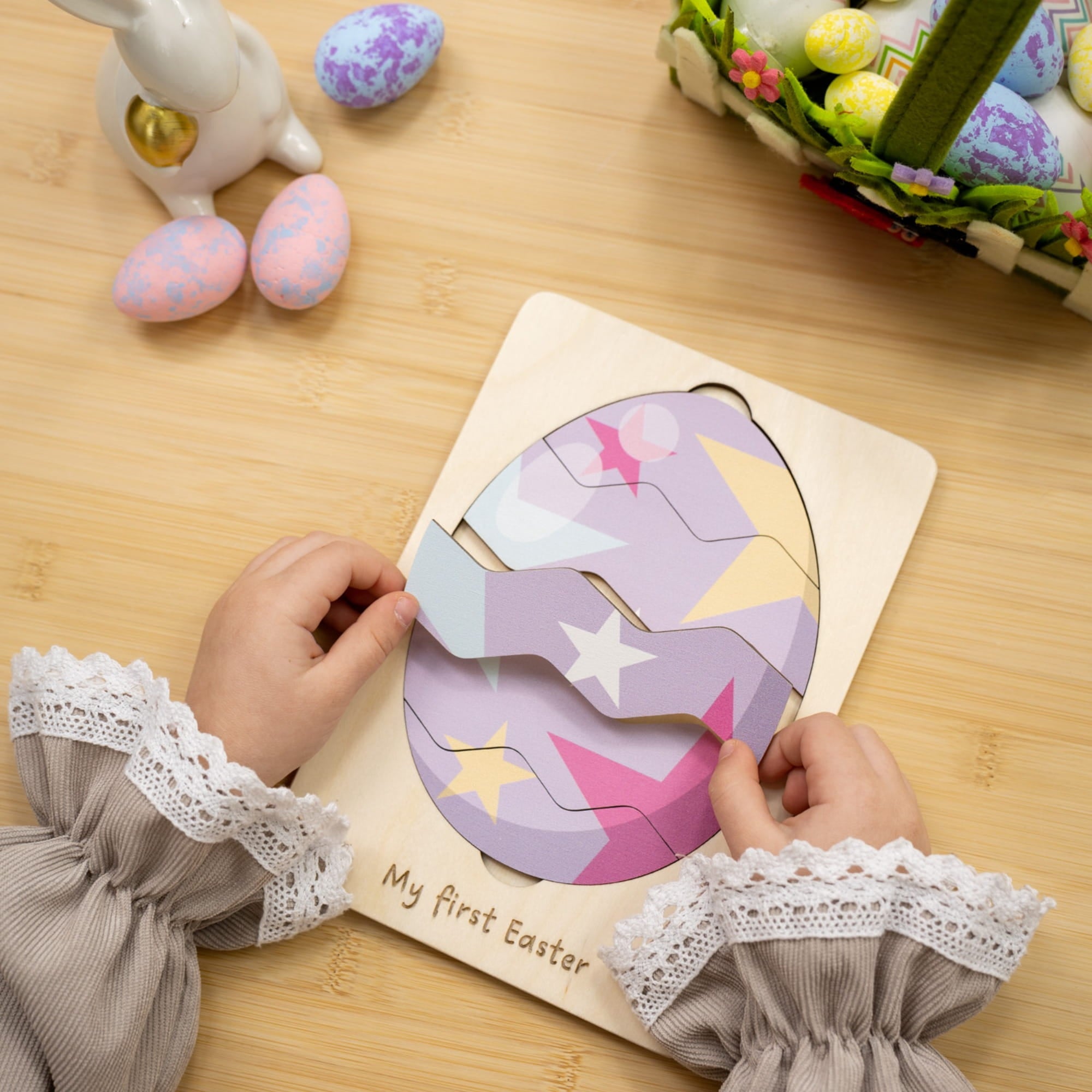 Montessori Wooden Easter Egg Puzzle - Star Pattern - Woods Story