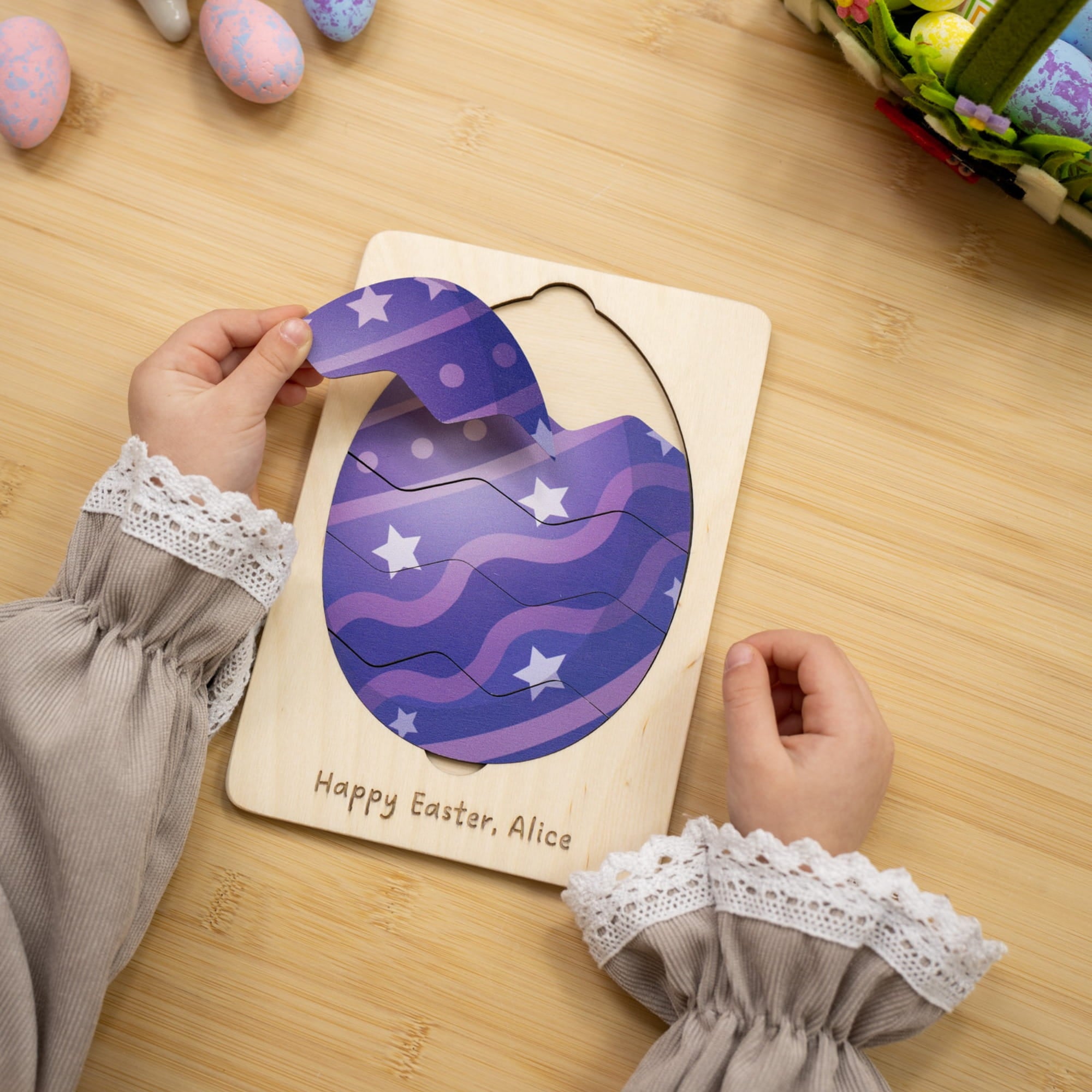 Montessori Wooden Easter Egg Puzzle - Galaxy
