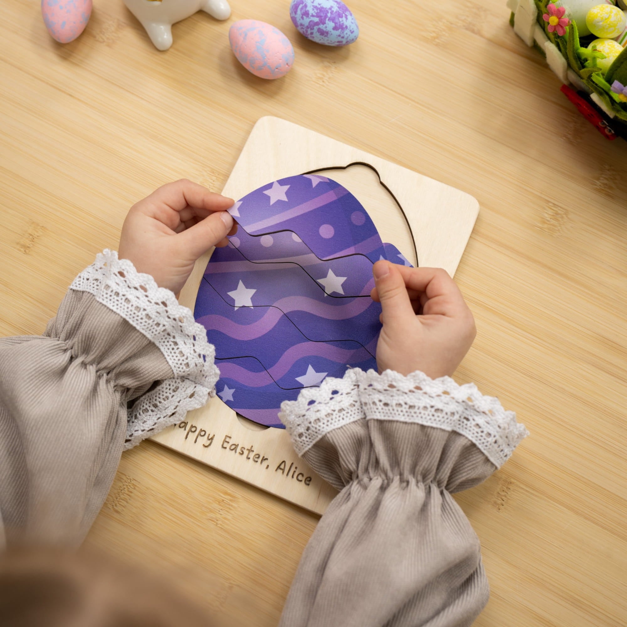 Montessori Wooden Easter Egg Puzzle - Galaxy