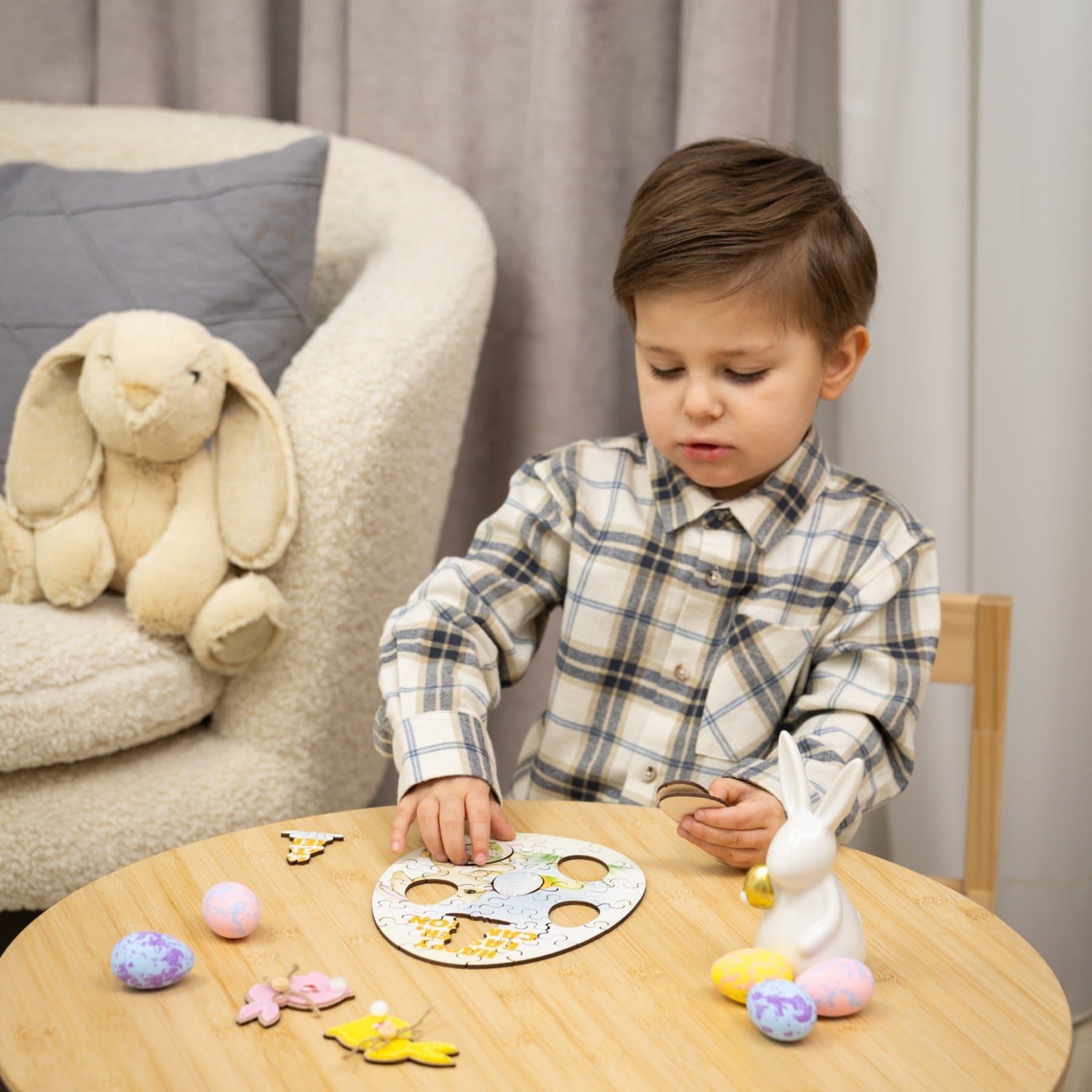 Wooden Easter Jigsaw Puzzle for Kids - Cute Easter Bunny - Woods Story