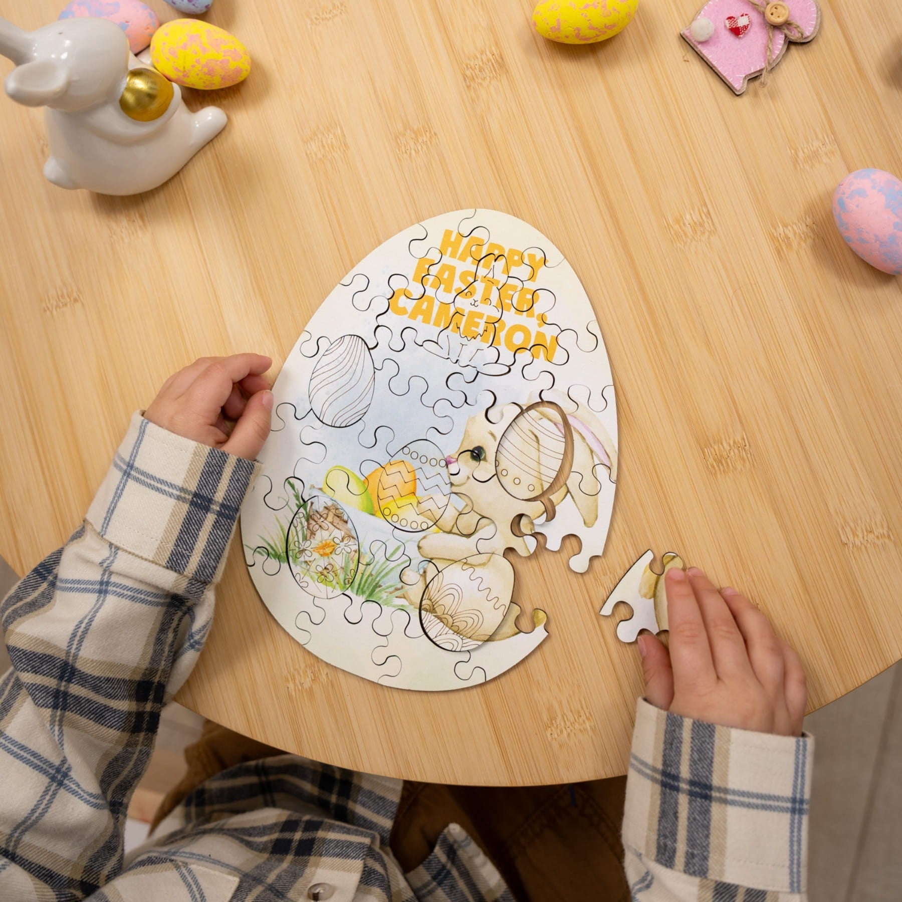 Wooden Easter Jigsaw Puzzle for Kids - Cute Easter Bunny - Woods Story