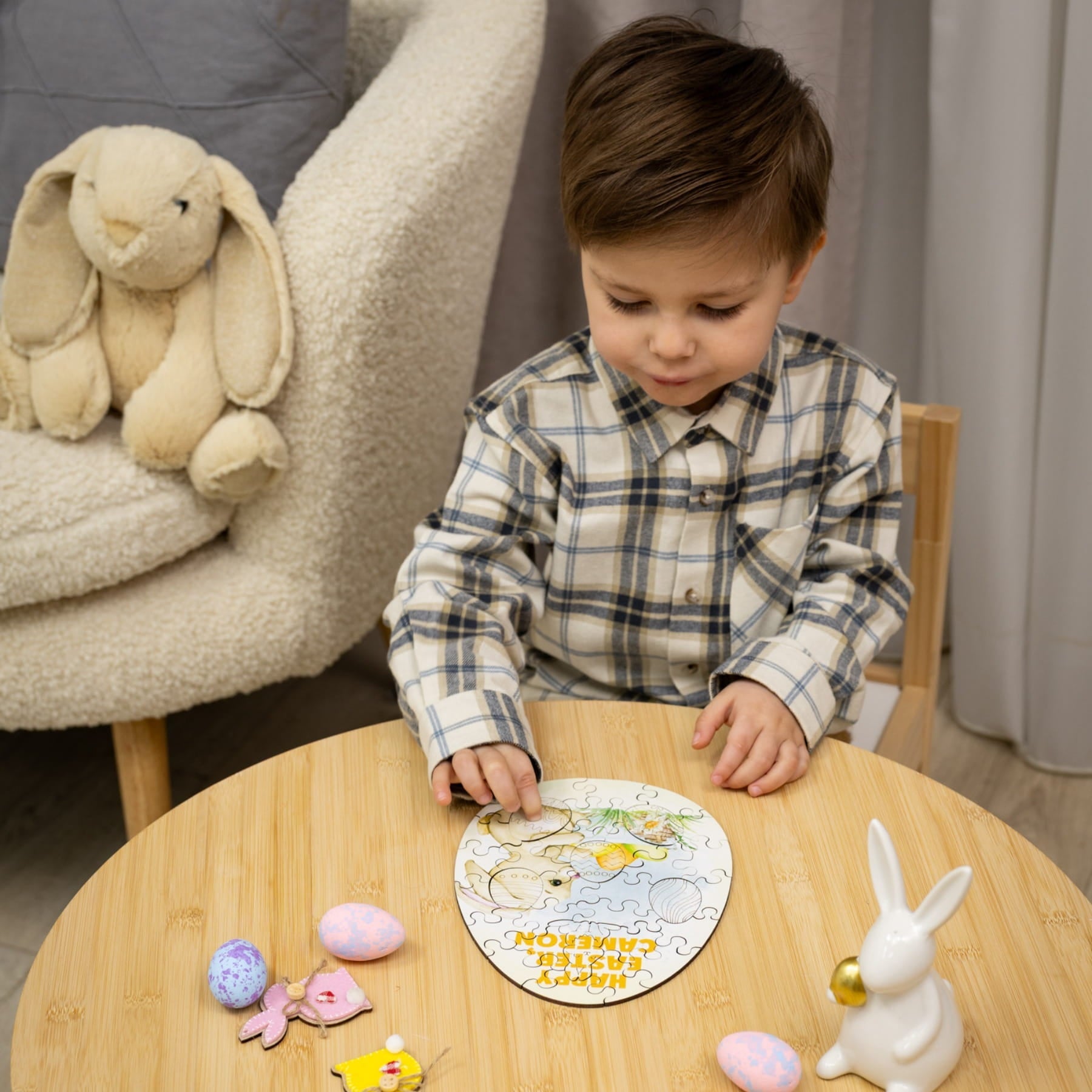 Wooden Easter Jigsaw Puzzle for Kids - Cute Easter Bunny - Woods Story