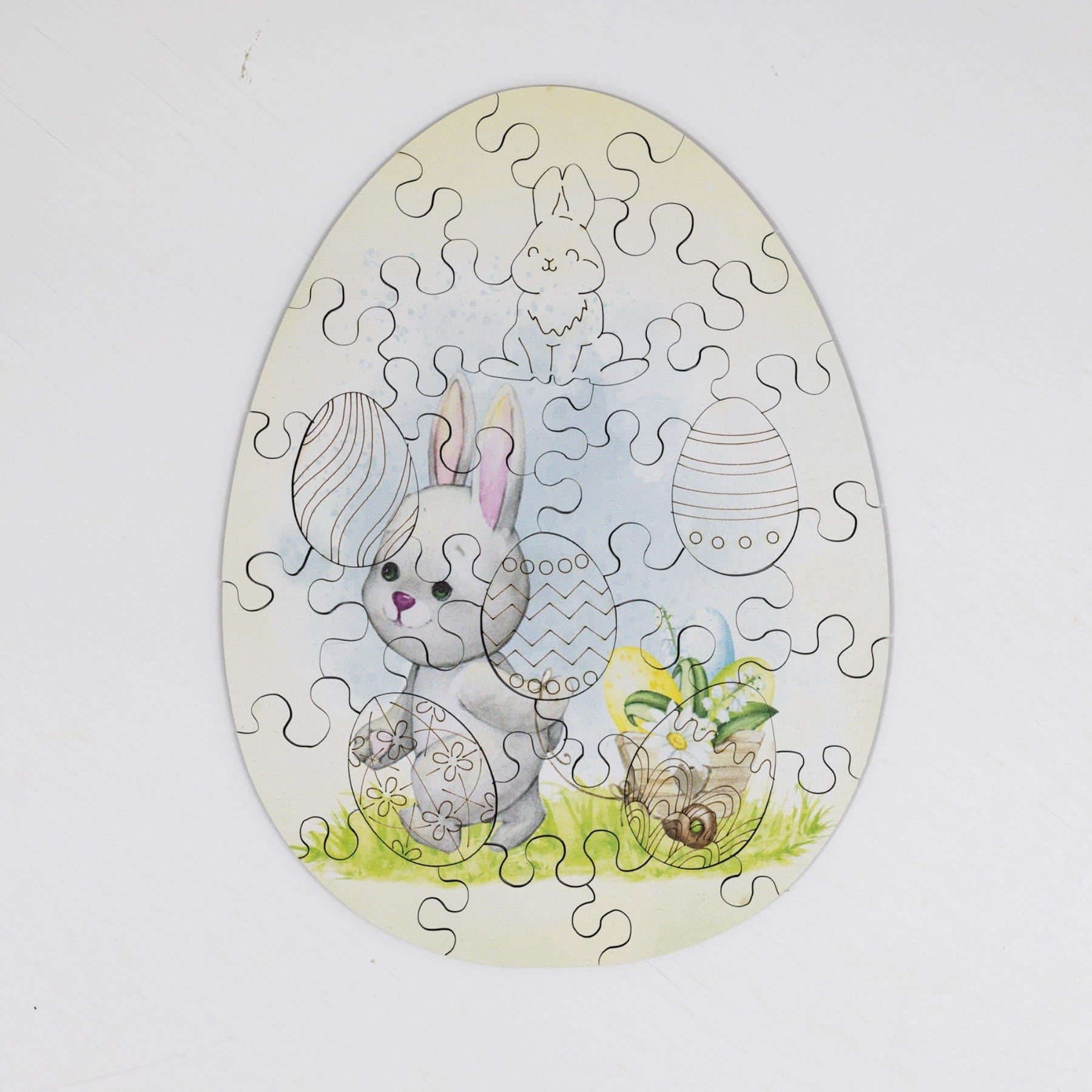 Wooden Easter Jigsaw Puzzle for Kids - Easter Bunny with Cart - Woods Story