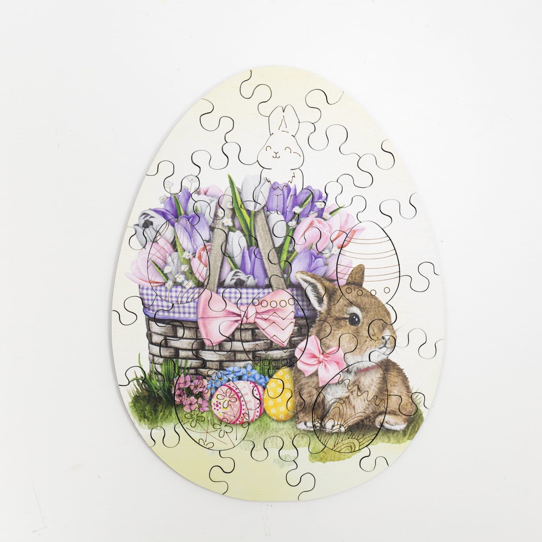 Wooden Easter Jigsaw Puzzle for Kids - Easter Bunny with Flowers - Woods Story