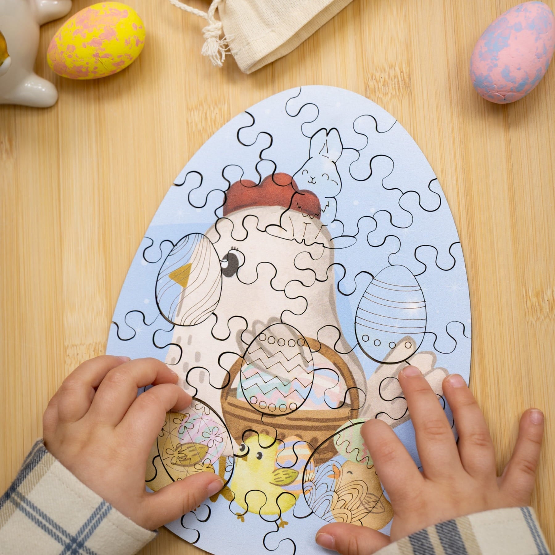 Wooden Easter Jigsaw Puzzle for Kids - Easter Chicken - Woods Story