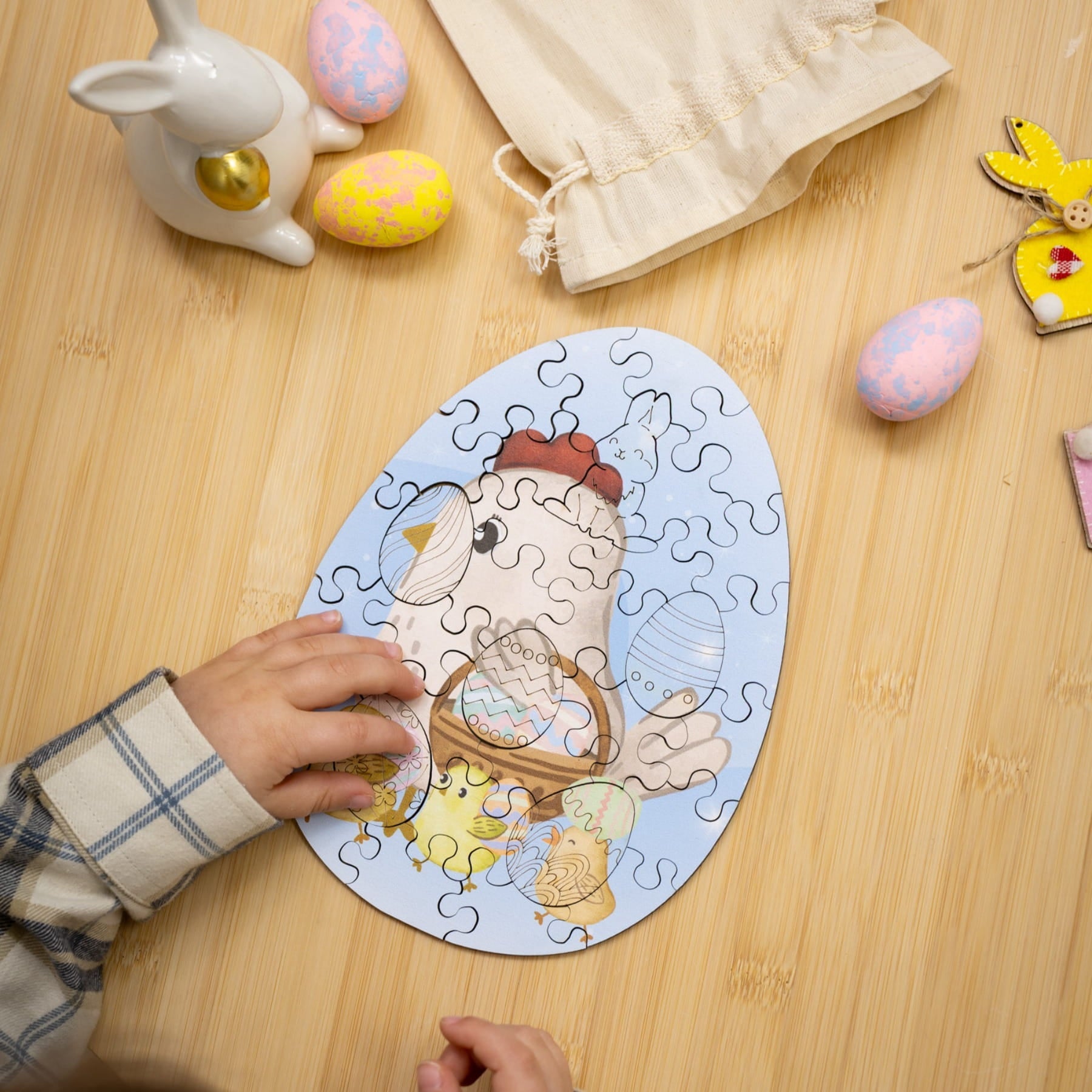 Wooden Easter Jigsaw Puzzle for Kids - Easter Chicken - Woods Story