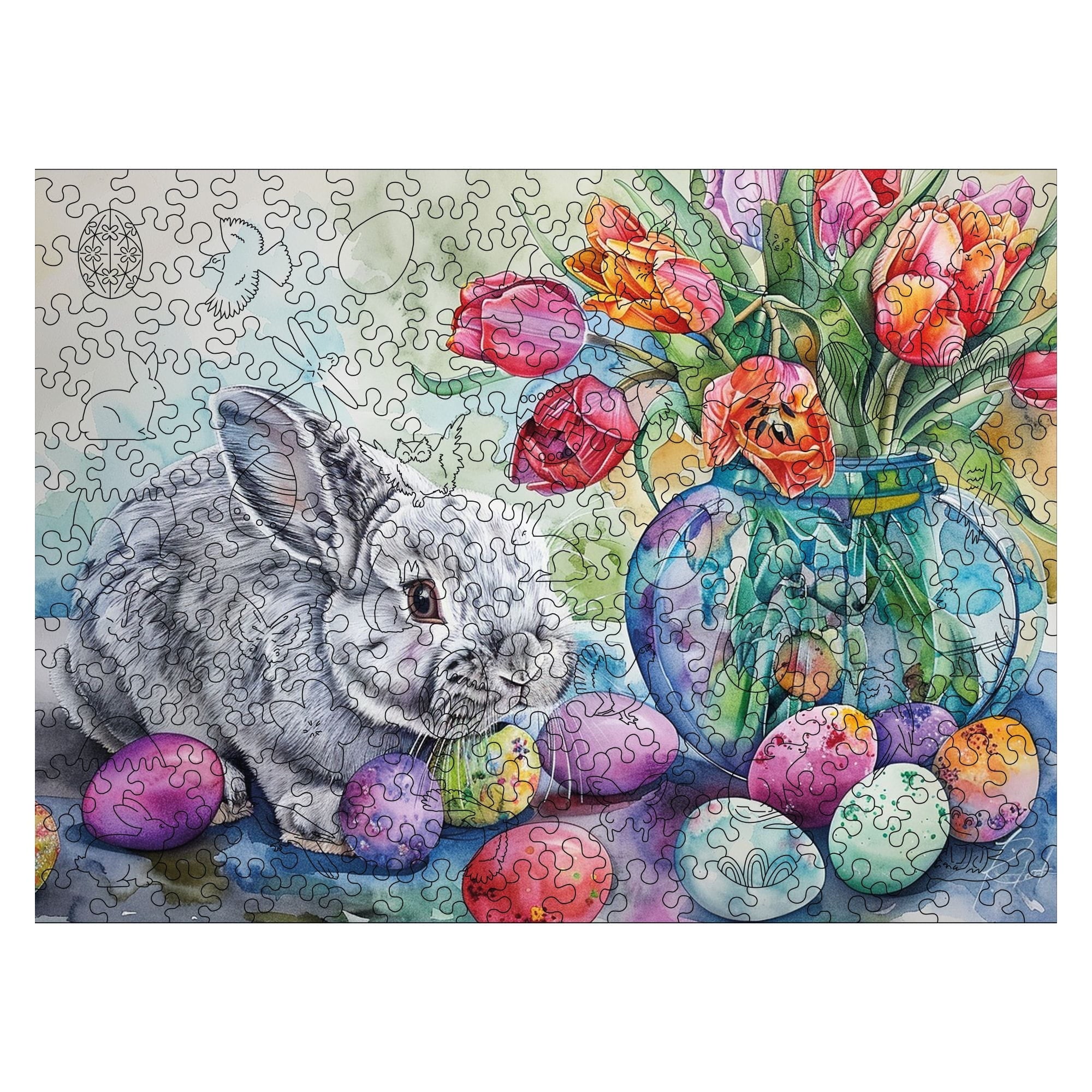 Wooden Easter Puzzle - Spring Bunny with Tulips - Woods Story