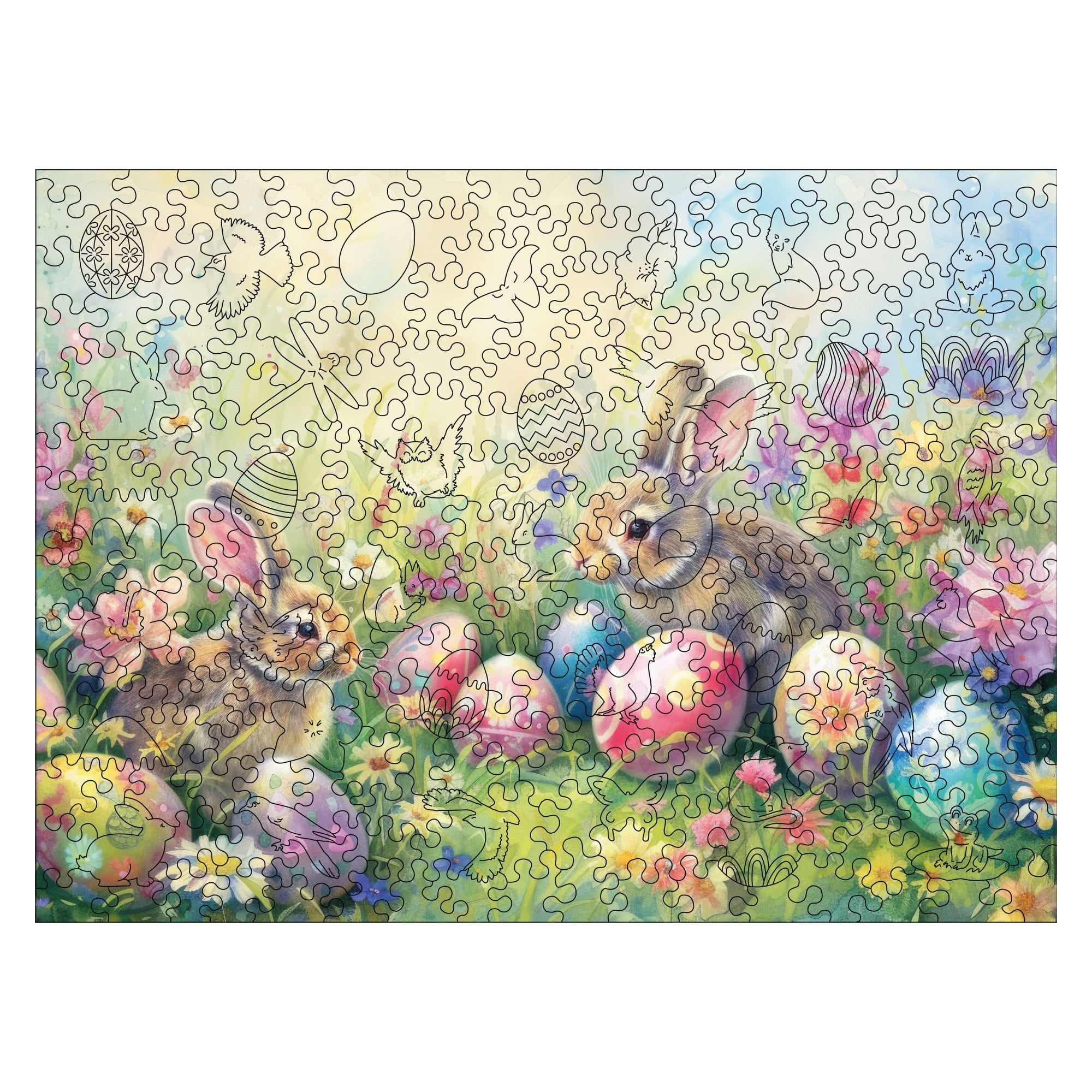 Wooden Easter Puzzle - Watercolor Easter Bunnies - Woods Story