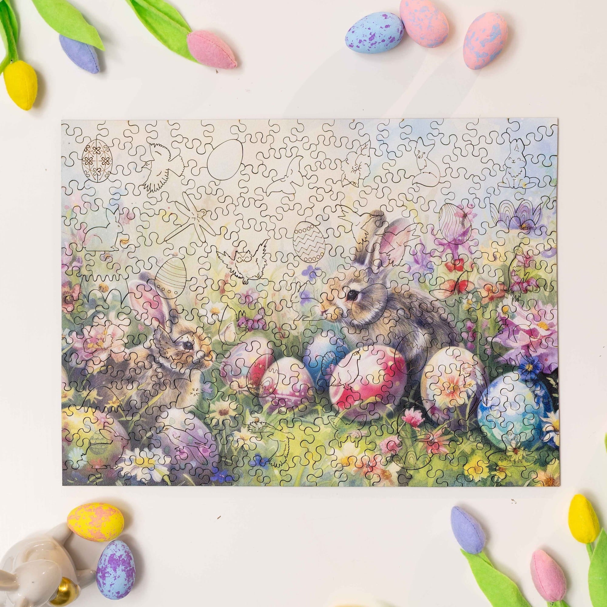 Wooden Easter Puzzle - Watercolor Easter Bunnies - Woods Story