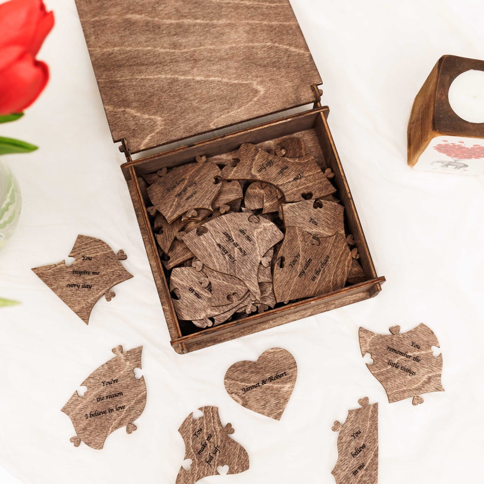Wooden Heart Shaped Puzzle - Dark Walnut - Woods Story