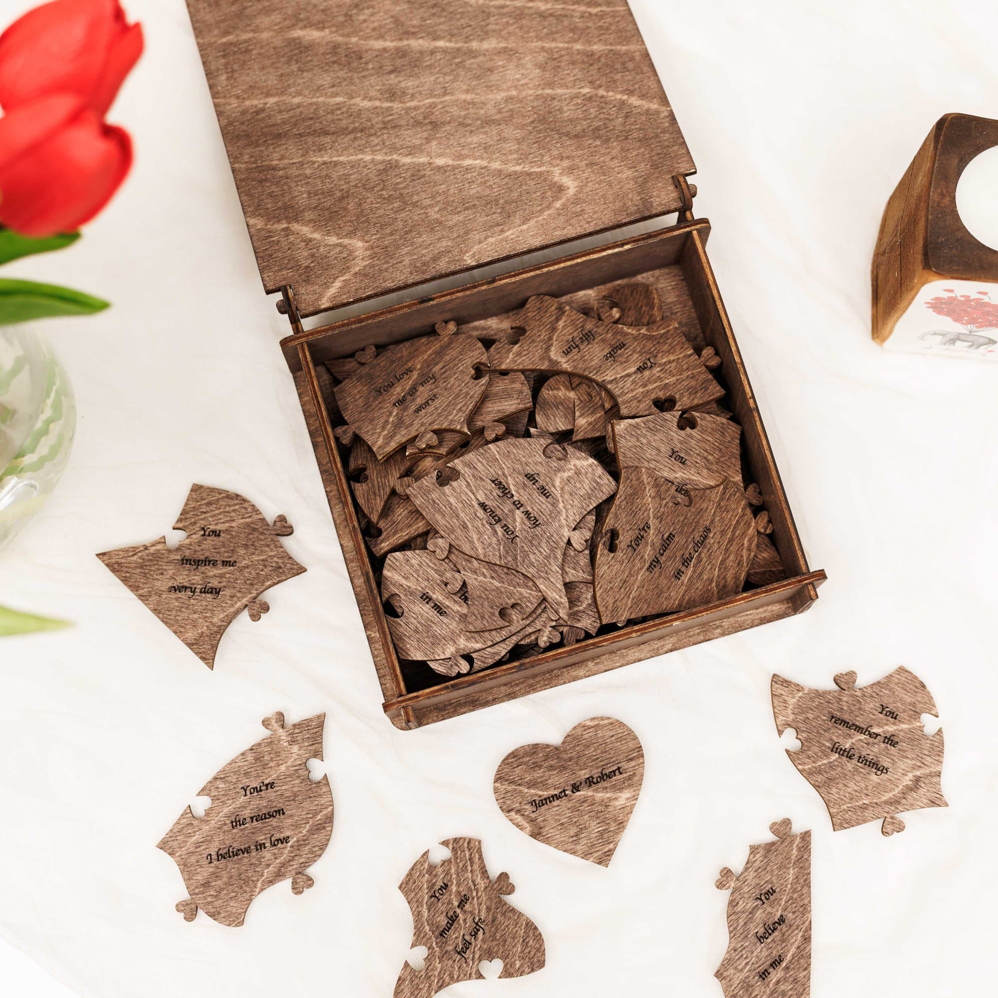 Wooden Heart Shaped Puzzle - Dark Walnut - Woods Story