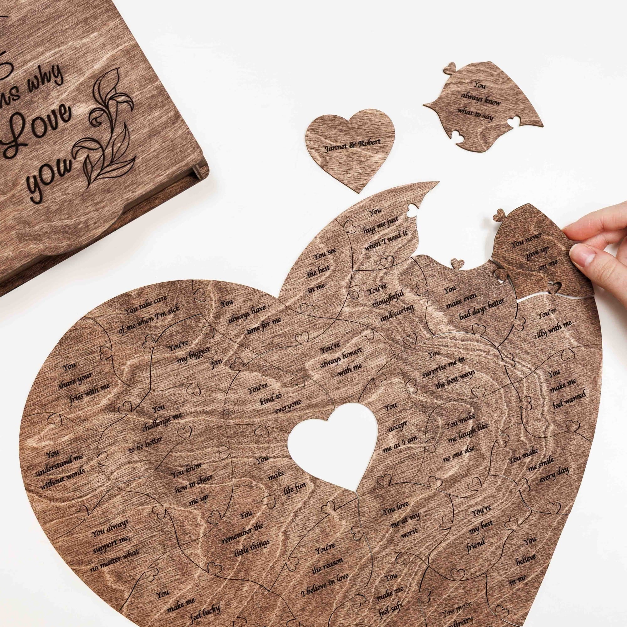 Wooden Heart Shaped Puzzle - Dark Walnut - Woods Story
