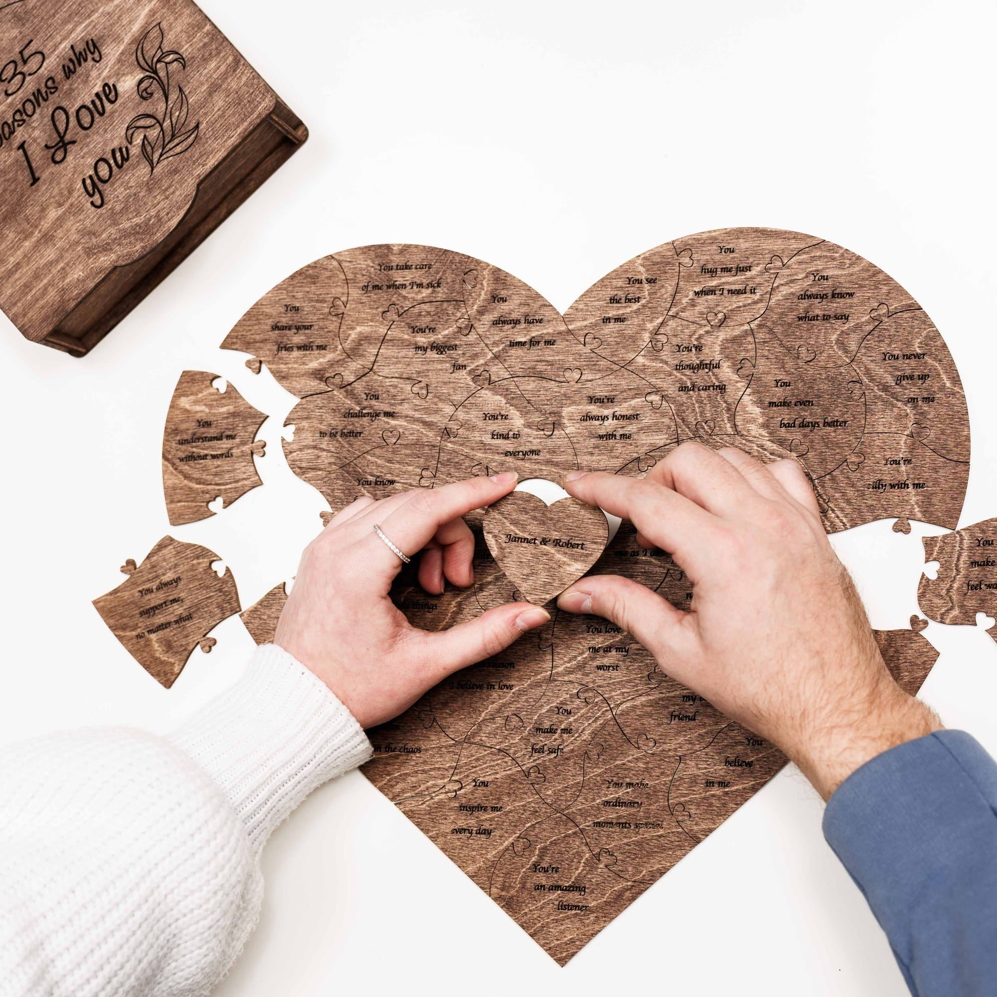 Wooden Heart Shaped Puzzle - Dark Walnut - Woods Story