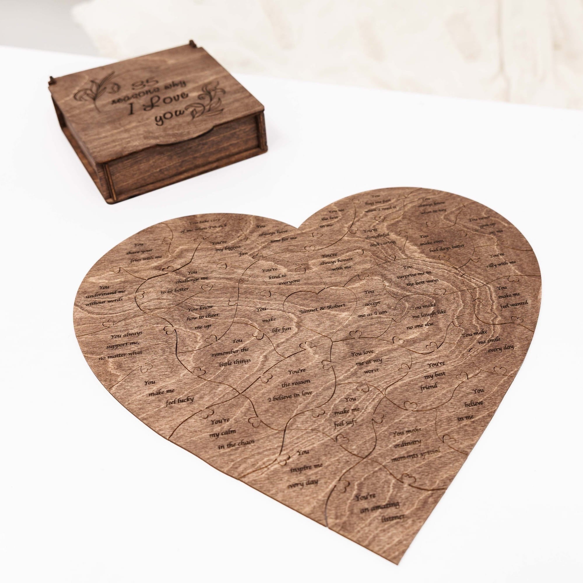 Wooden Heart Shaped Puzzle - Dark Walnut - Woods Story