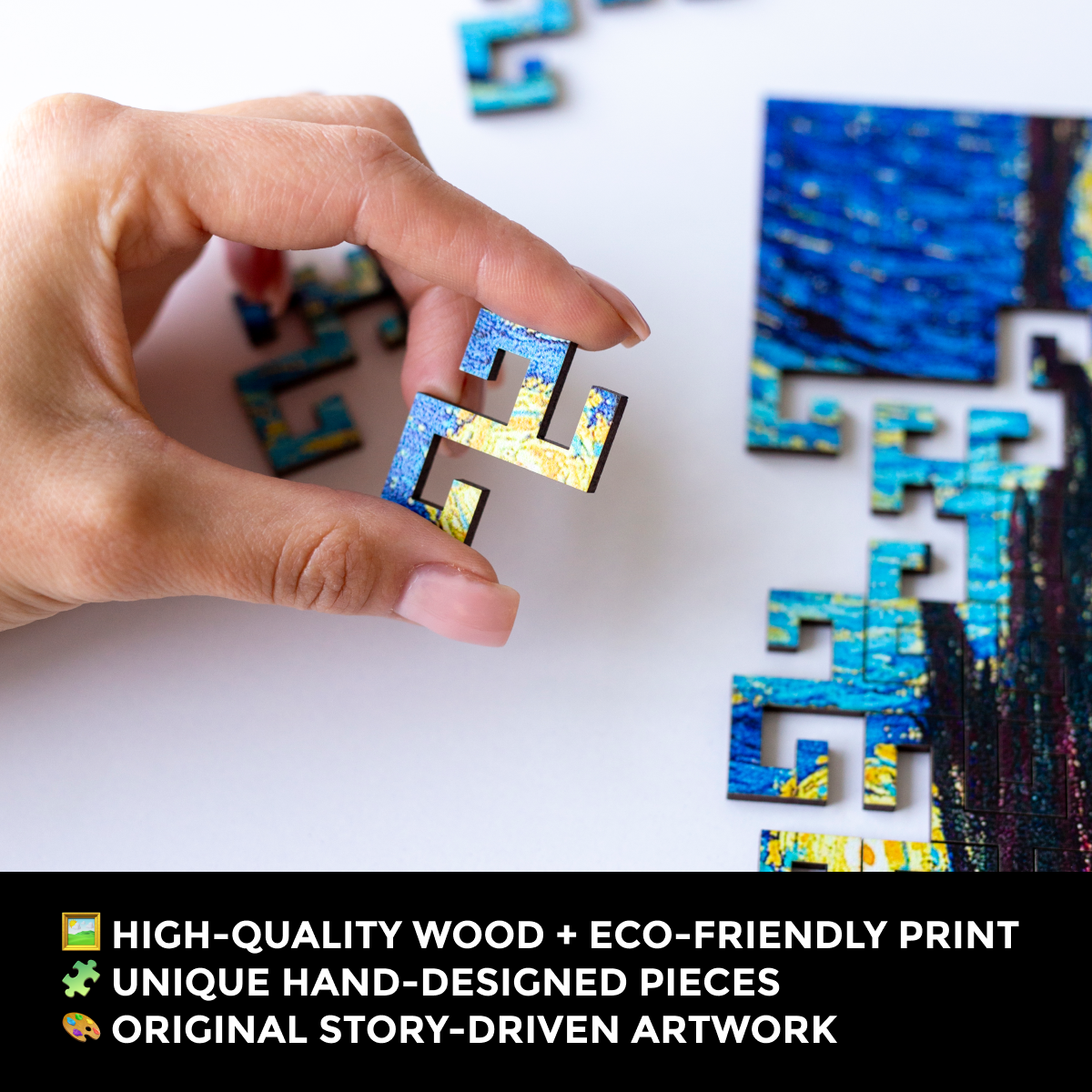 Wooden jigsaw maze puzzle The Starry Night (Vincent van Gogh) - Woods Story