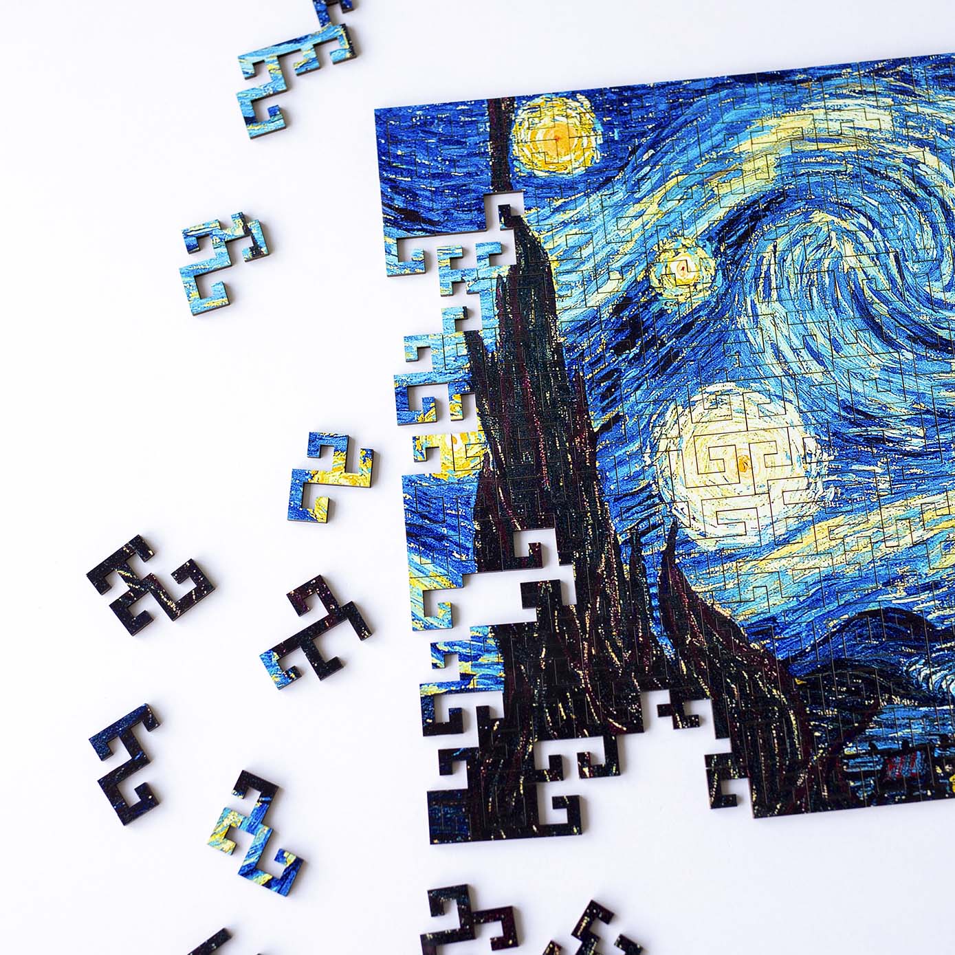 Wooden jigsaw maze puzzle The Starry Night (Vincent van Gogh) - Woods Story