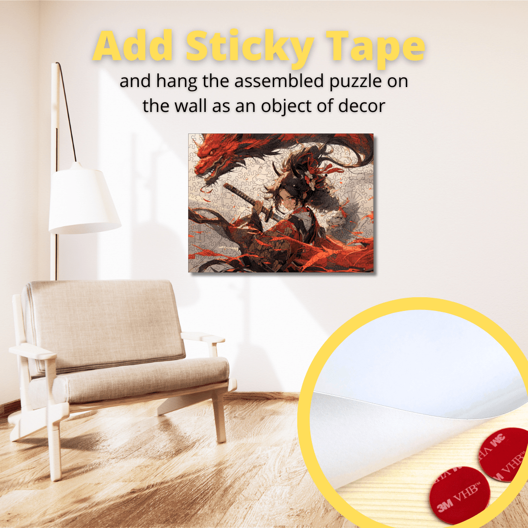 Wooden Jigsaw Puzzle Anime Girl with Red Dragon - Woods Story