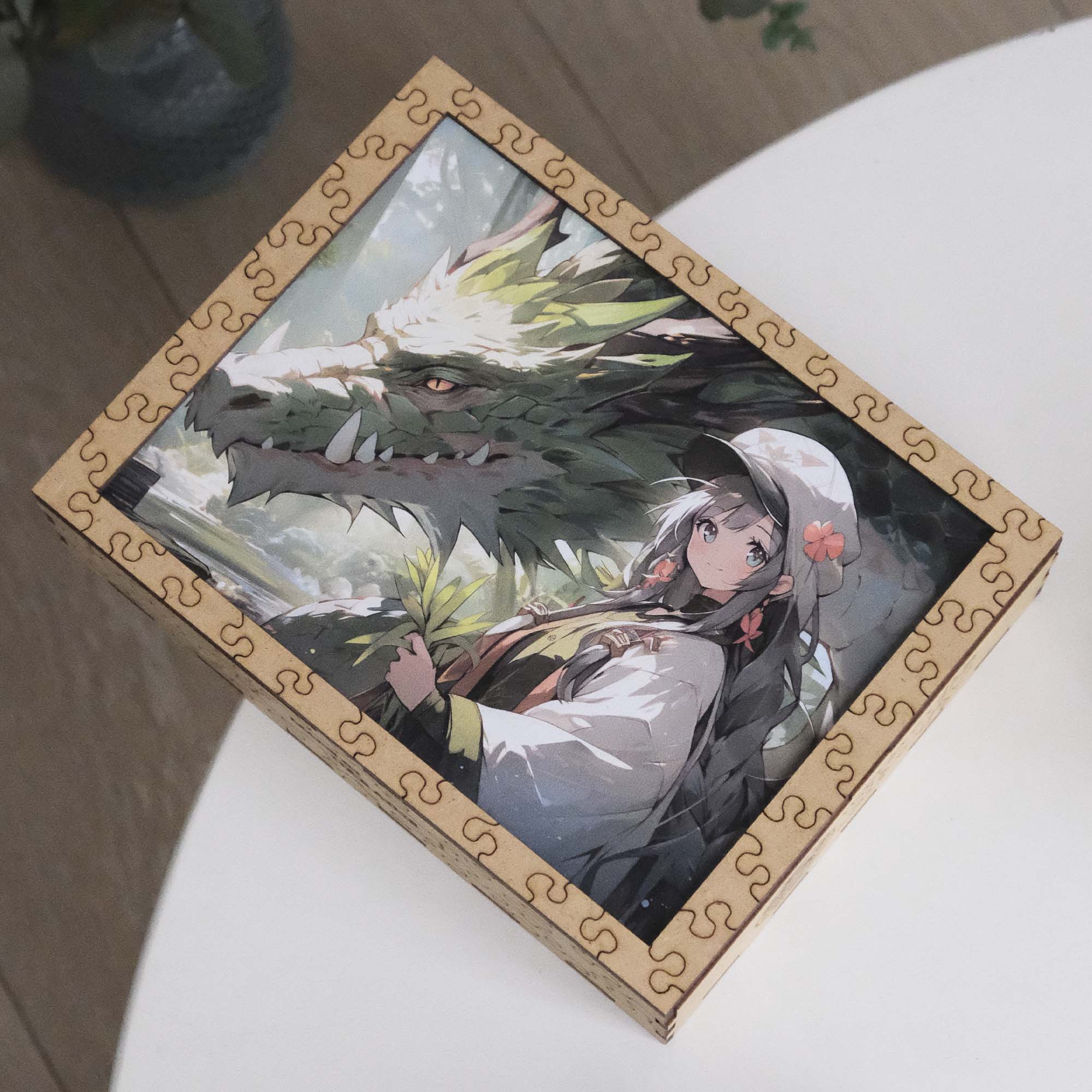 Wooden Jigsaw Puzzle Anime Green Dragon Girl - Woods Story
