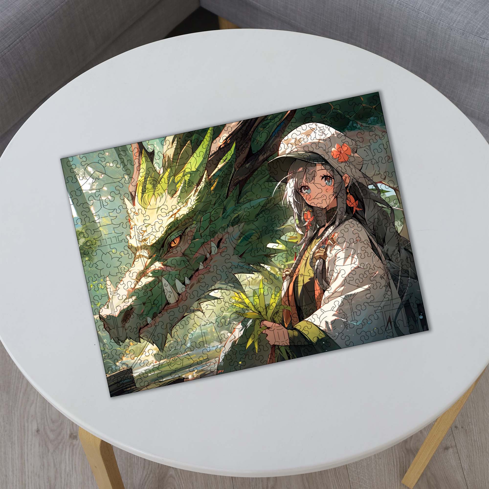 Wooden Jigsaw Puzzle Anime Green Dragon Girl - Woods Story
