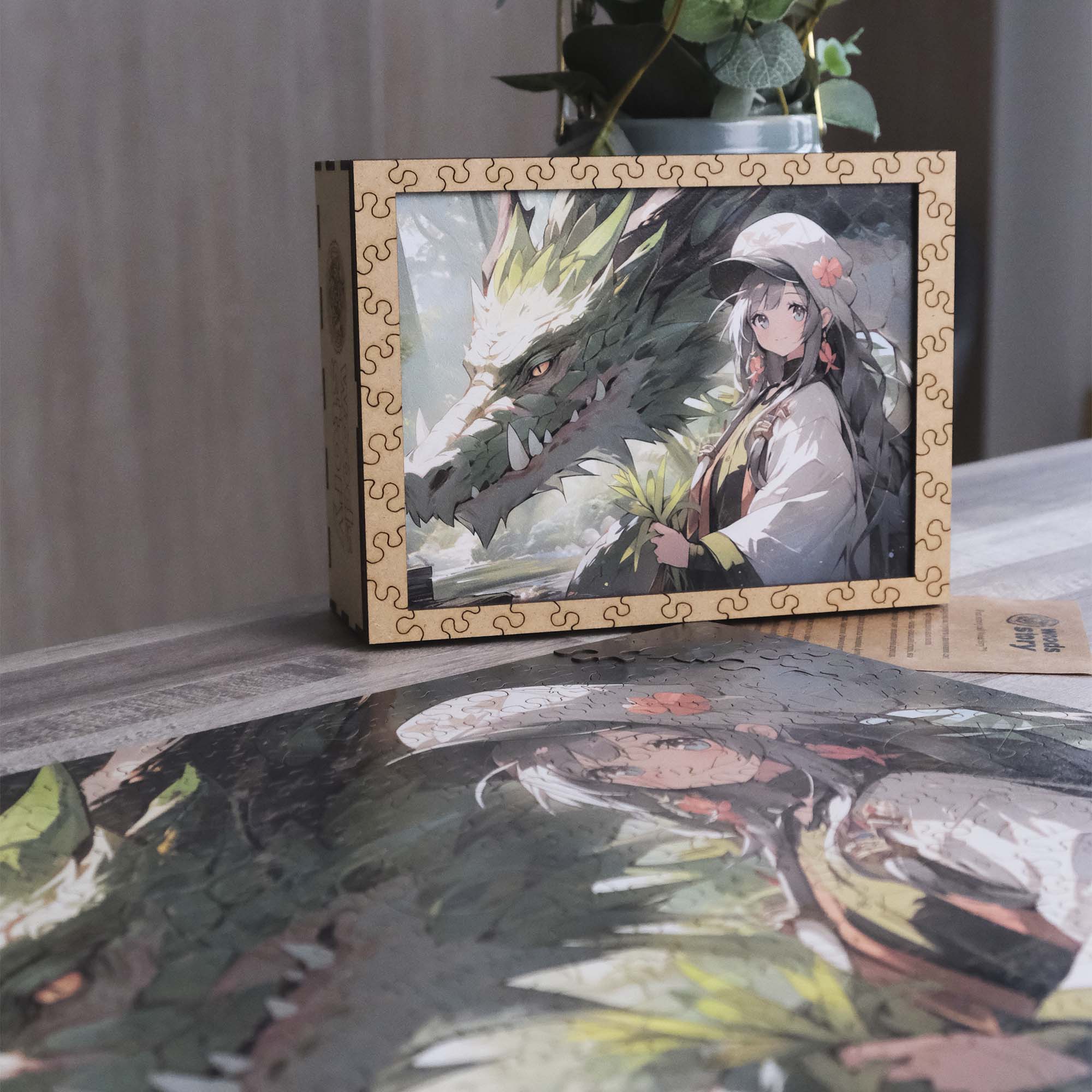 Wooden Jigsaw Puzzle Anime Green Dragon Girl - Woods Story