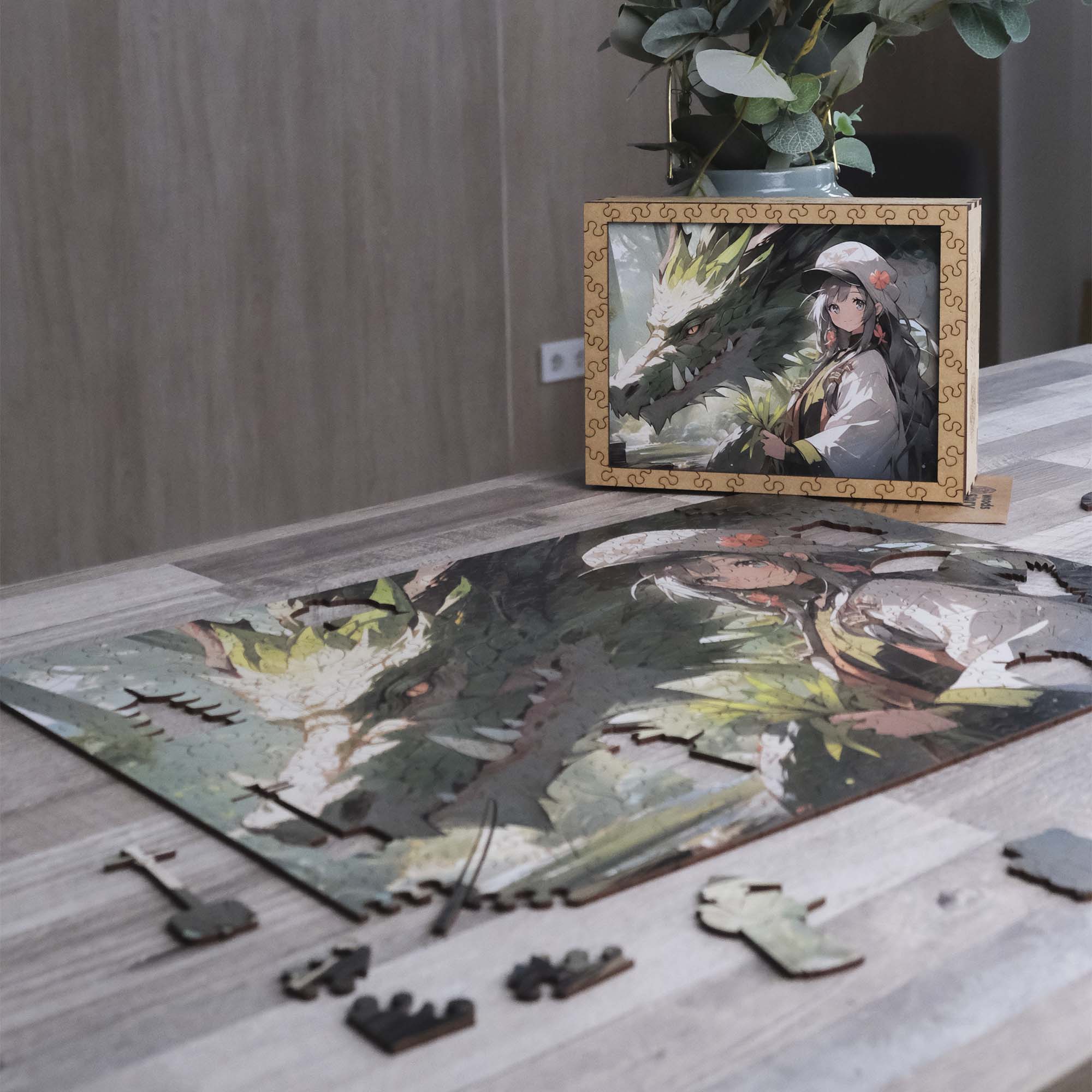 Wooden Jigsaw Puzzle Anime Green Dragon Girl - Woods Story