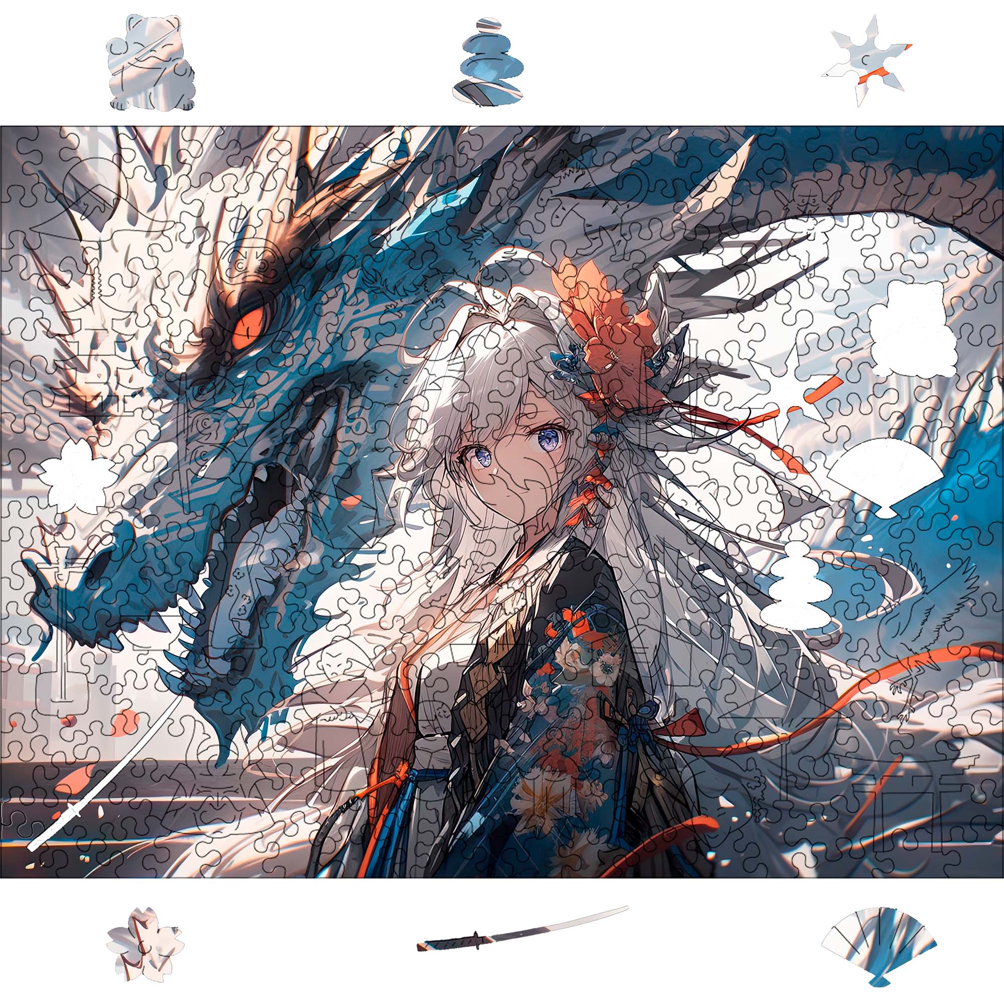 Wooden Jigsaw Puzzle Anime Mystic Maiden with Dragon - Woods Story