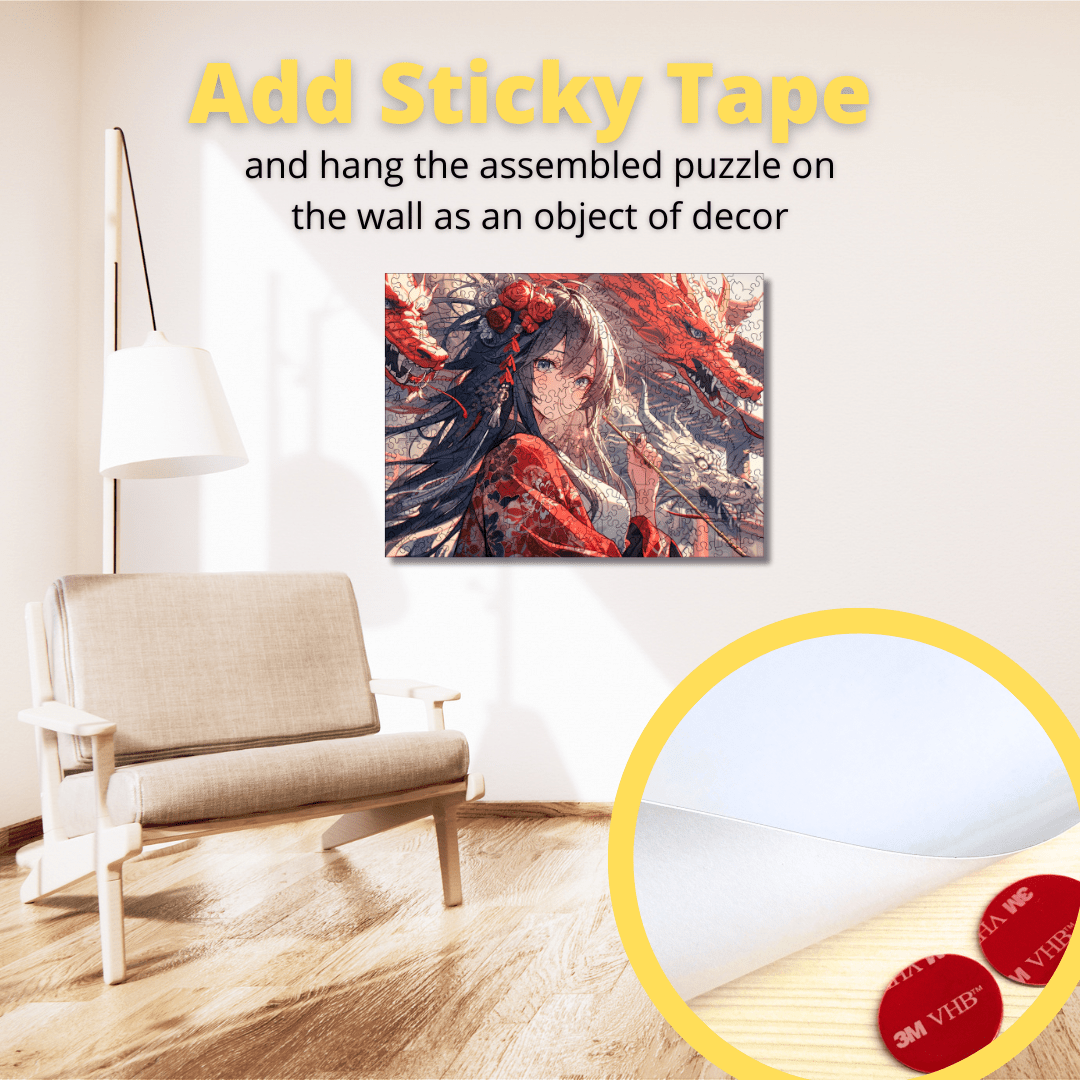 Wooden Jigsaw Puzzle Anime Red Dragon Girl - Woods Story