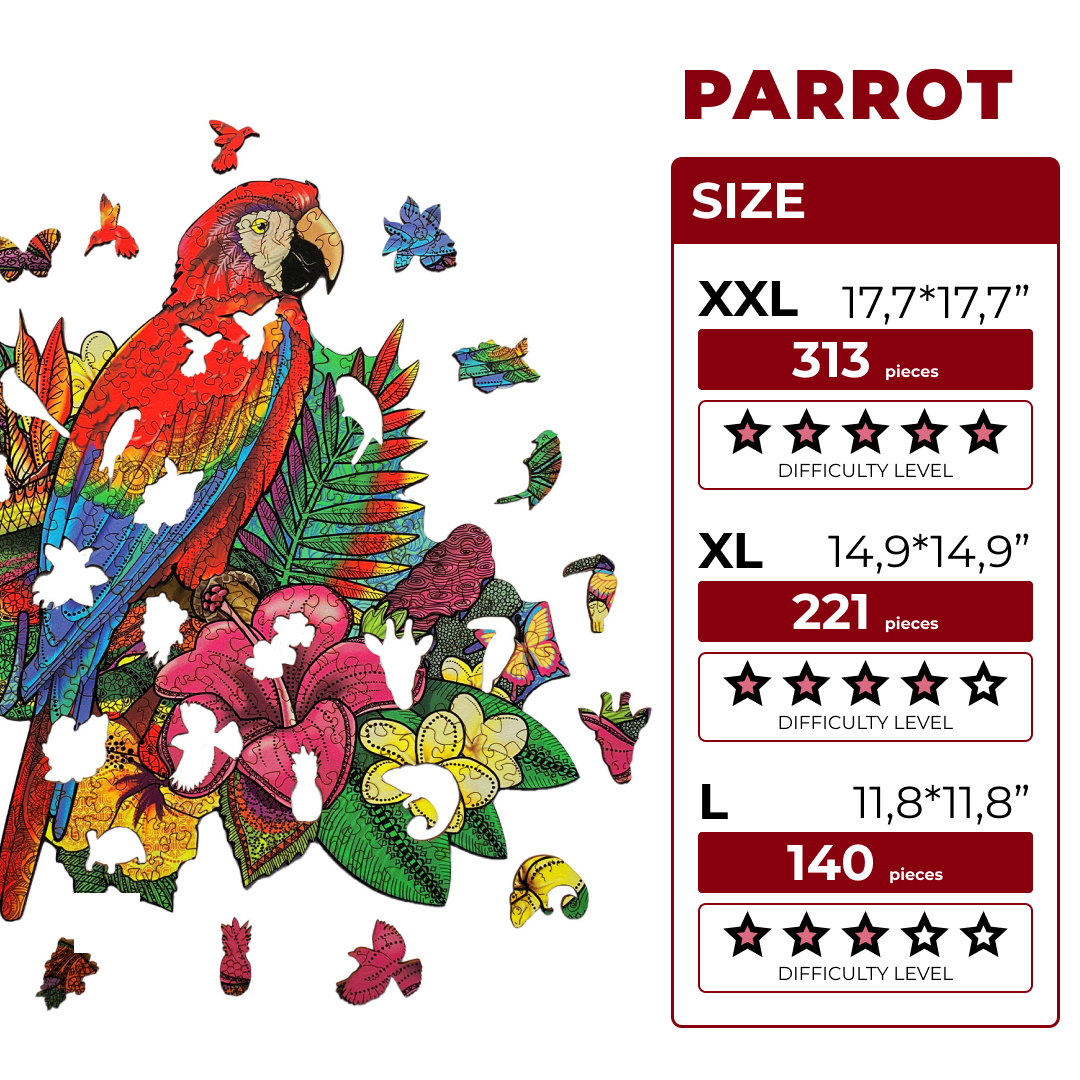 Wooden Jigsaw Puzzle Ara Parrot - Woods Story