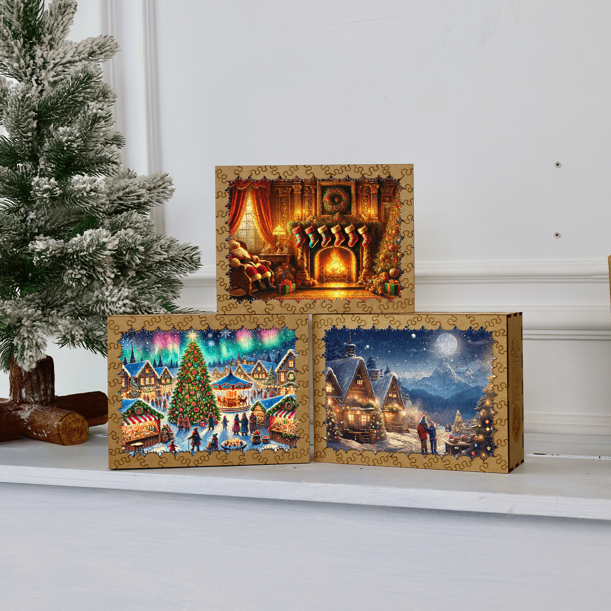 Wooden Jigsaw Puzzle Christmas market • Woods Story - Woods Story