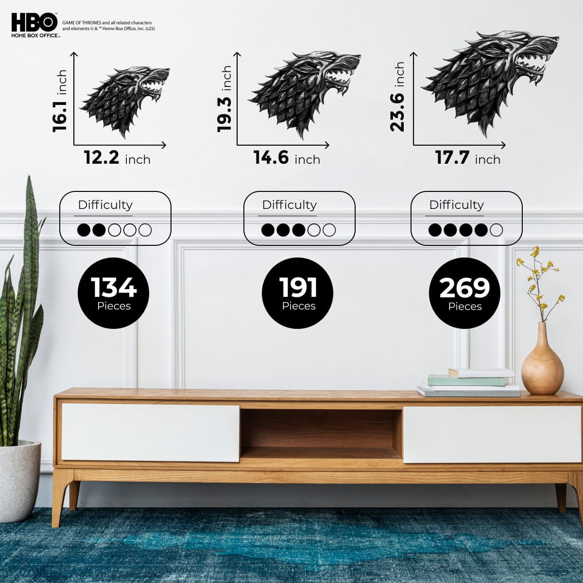 Wooden jigsaw puzzle Game of Thrones™ Metallic Sigils Stark - Woods Story