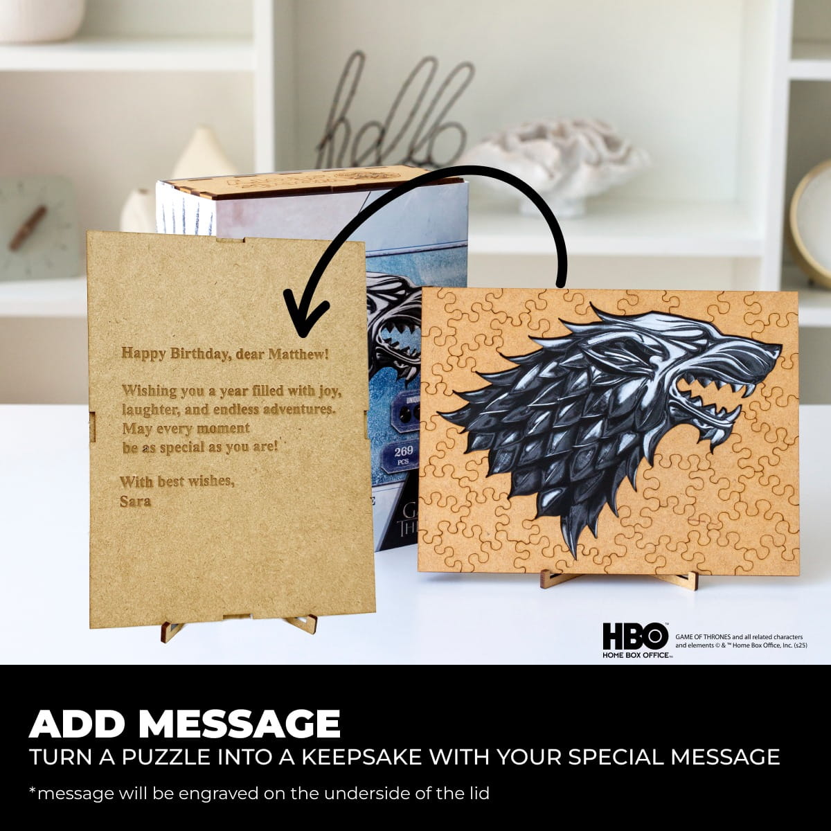 Wooden jigsaw puzzle Game of Thrones™ Metallic Sigils Stark - Woods Story
