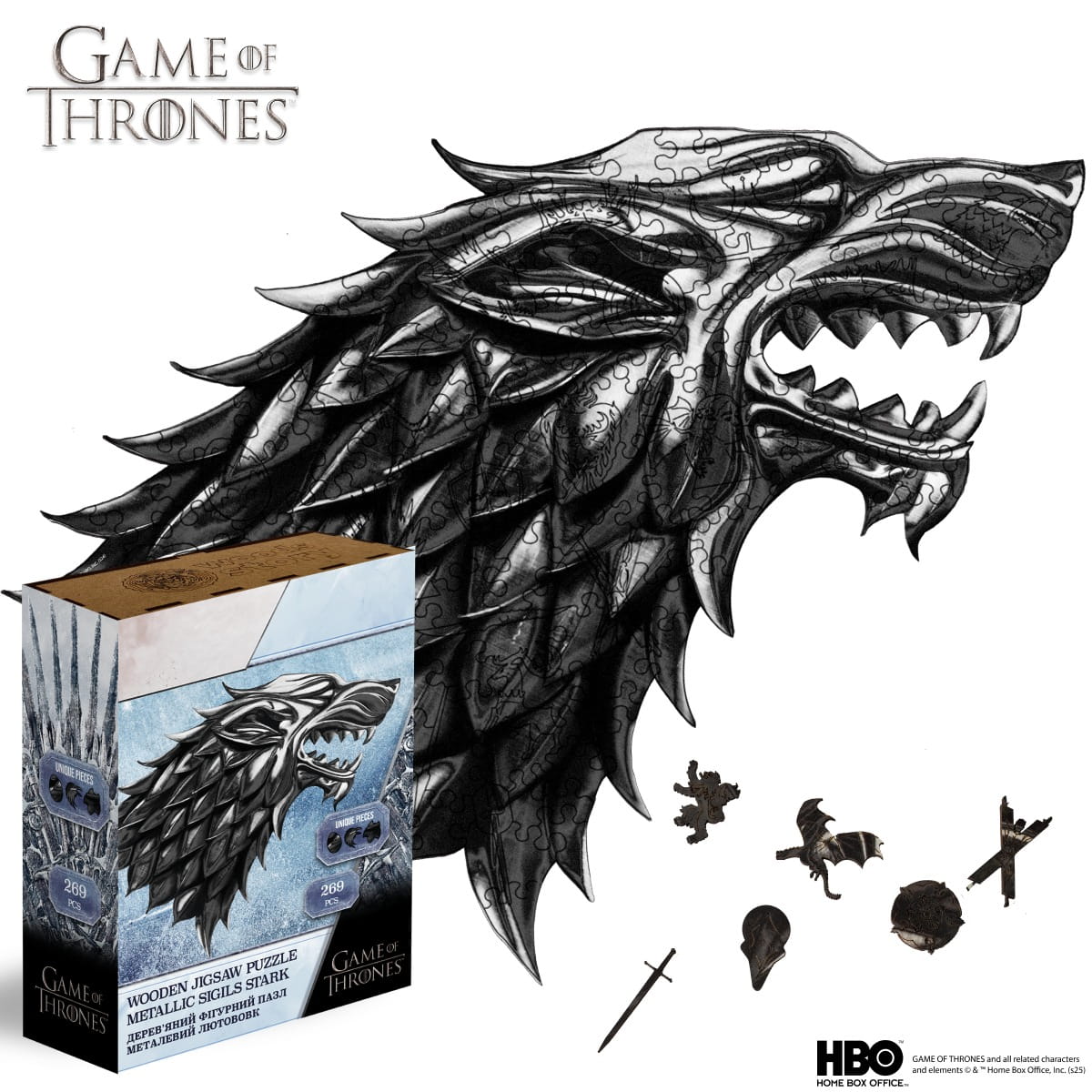 Wooden jigsaw puzzle Game of Thrones™ Metallic Sigils Stark - Woods Story